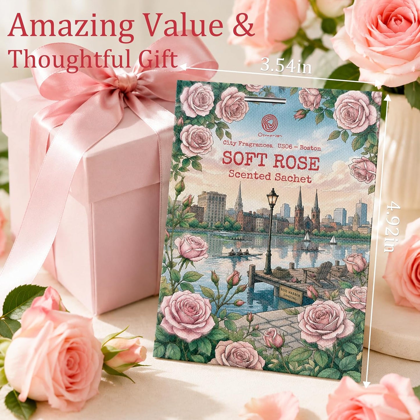 US06-Boston Soft Rose Sachets for Drawers, Closets & Cars, 12 Pack | Car Air Freshener sachets with Boston Soft Rose scent. Freshens closets, drawers, cars and small spaces.