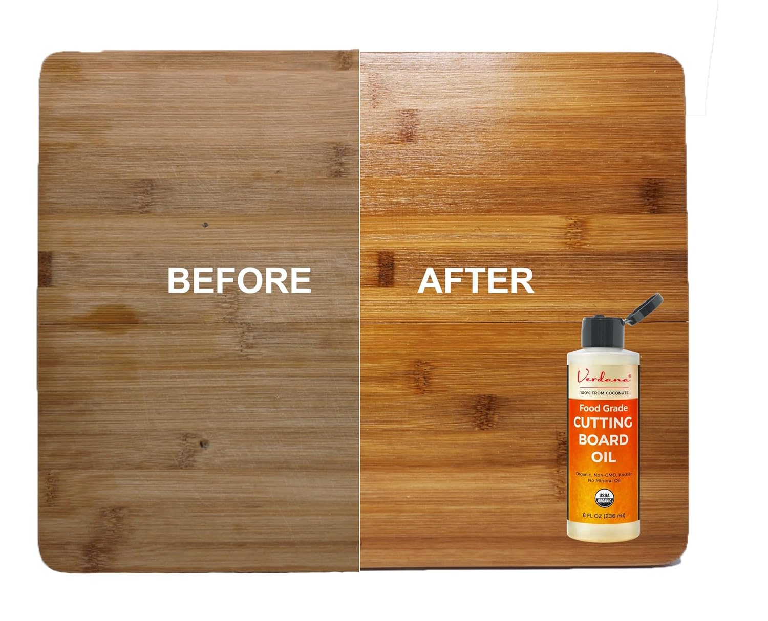 Verdana Food Grade Cutting Board Oil – Organic Coconut-Derived, Food Safe Mineral Oil Alternative for Butcher Block, Bamboo & Wooden Utensils – Kosher, Non-GMO, 8 fl oz
