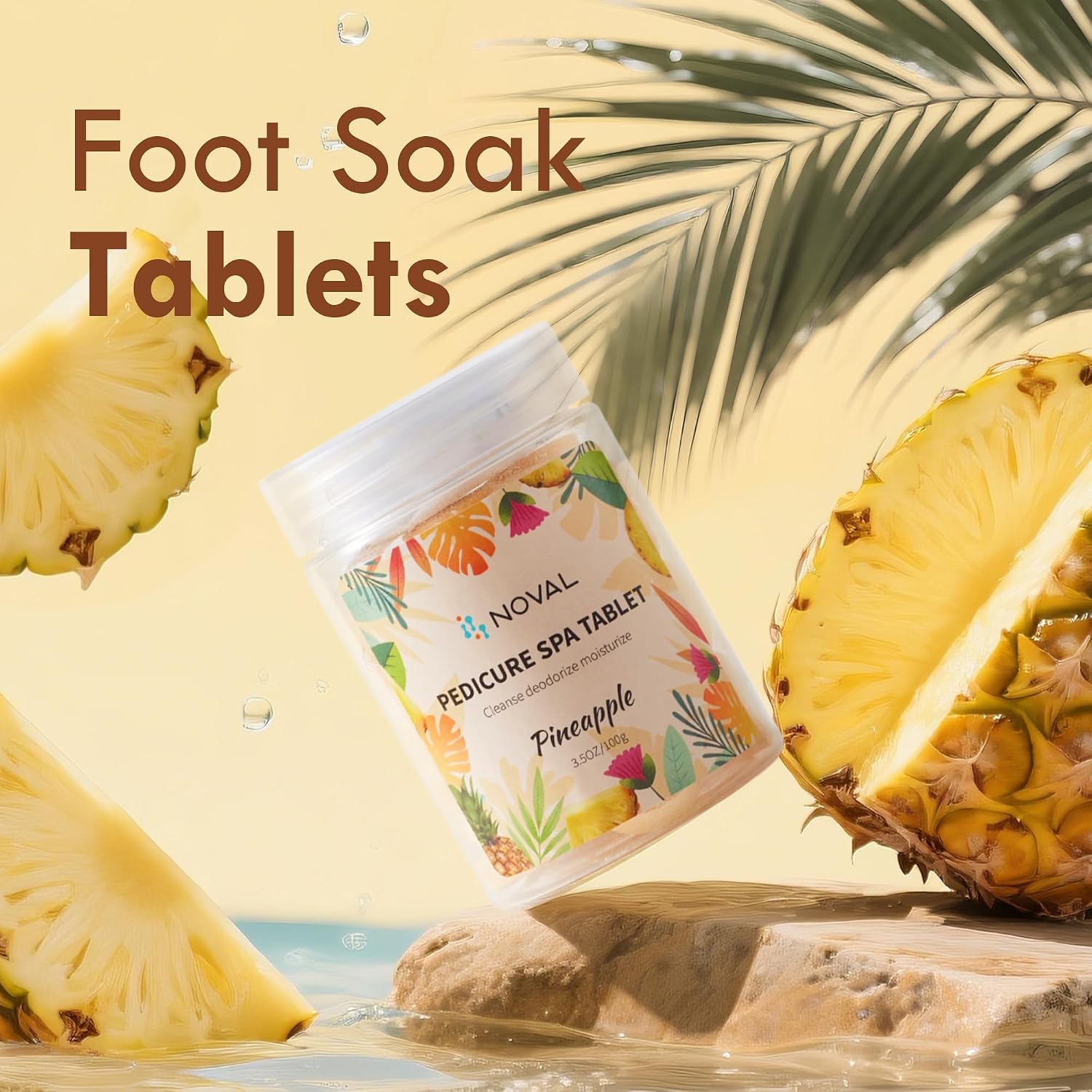 NOVAL Pedicure Spa Tablet - Fast Dissolving, Gentle & Portable Foot Soak for Softening Calluses & Hydrating Skin, Tiny Travel Size, Pineapple Scent