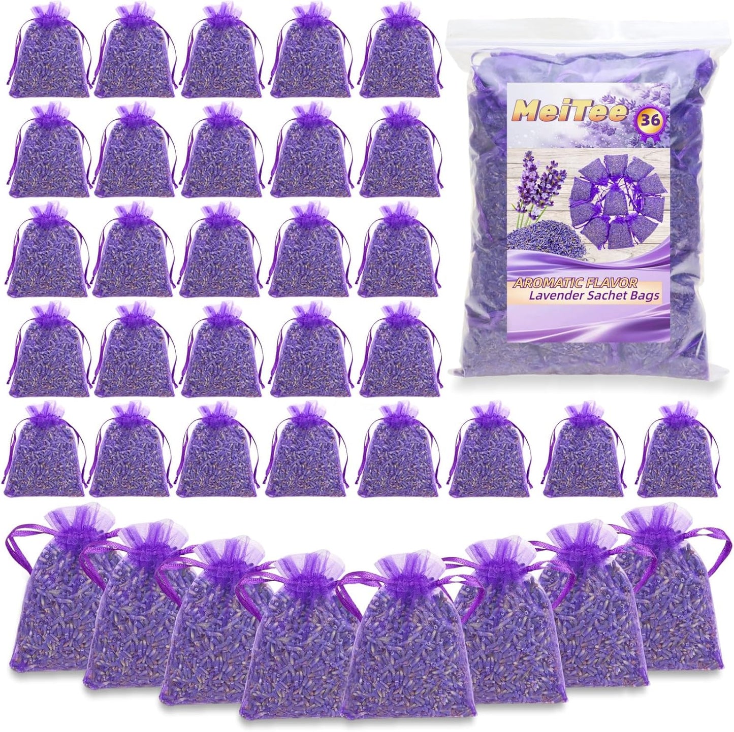 36 Pack Lavender Sachet Bags - 100% Natural Dried Lavender Buds for Closets Drawers Car & Home | French Potpourri Fragrance Sachets Rich Aroma Air Long Lasting Fresh Scents