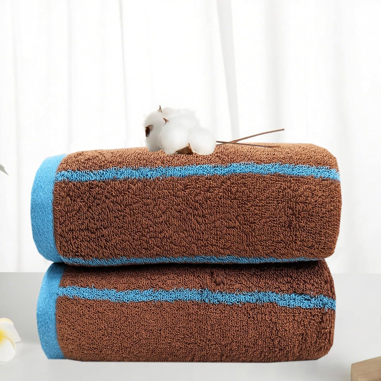 Soft Caramel-Striped Cotton Hand Towels Luxury Classical Striped Towels for Bathroom Absorbent & Quick Drying Face Towel for Shower Spa Gym Home, Coffee, 14 x 30 Inch