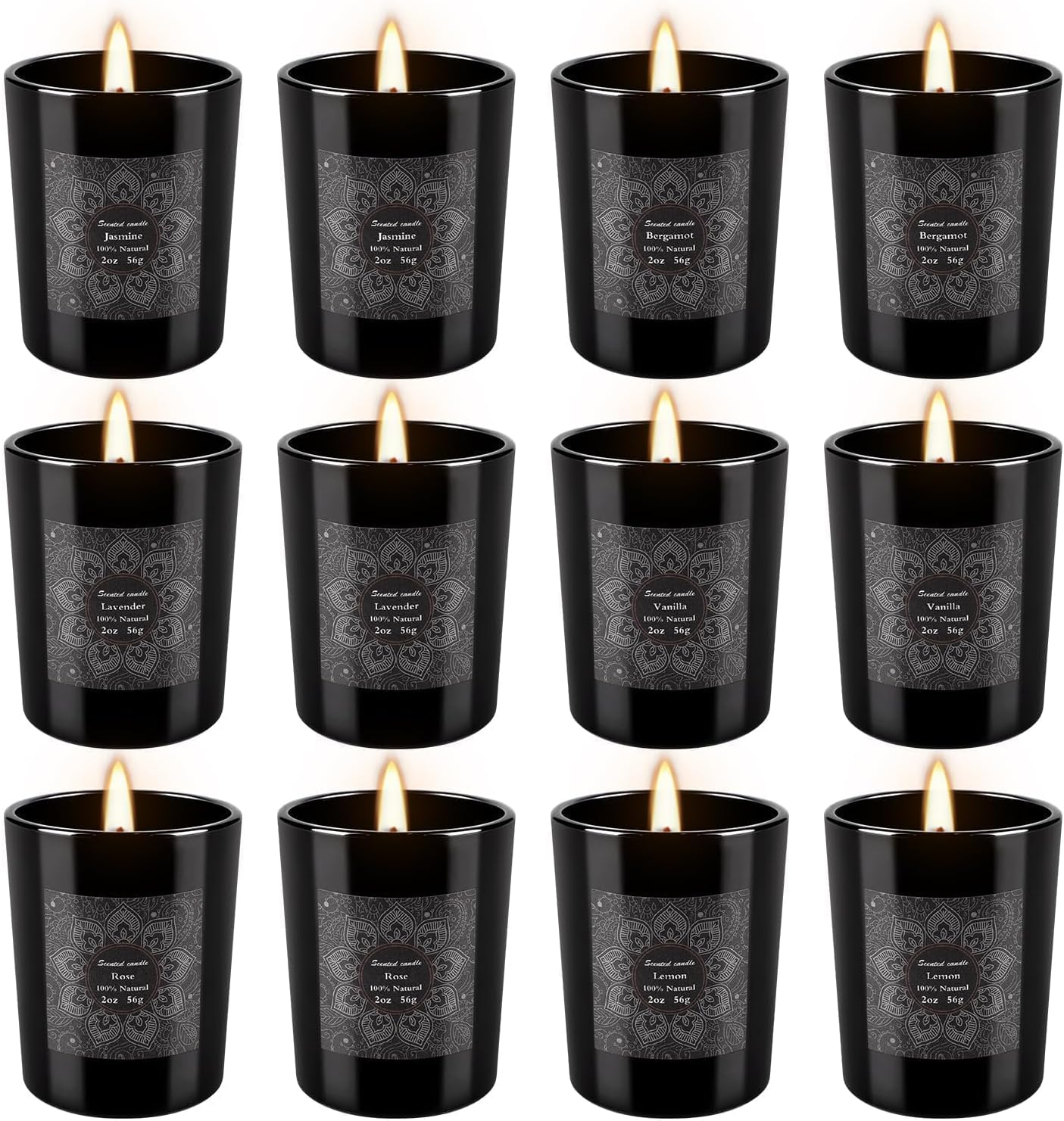 12-Pack Scented Candles Gift Set, 2oz Soy Wax Aromatherapy Candles with 6 Assorted Fragrances, Hand Poured Natural Essential Oil Jar Candles for Home Office Yoga Decor, Birthday Christmas Mother's Day