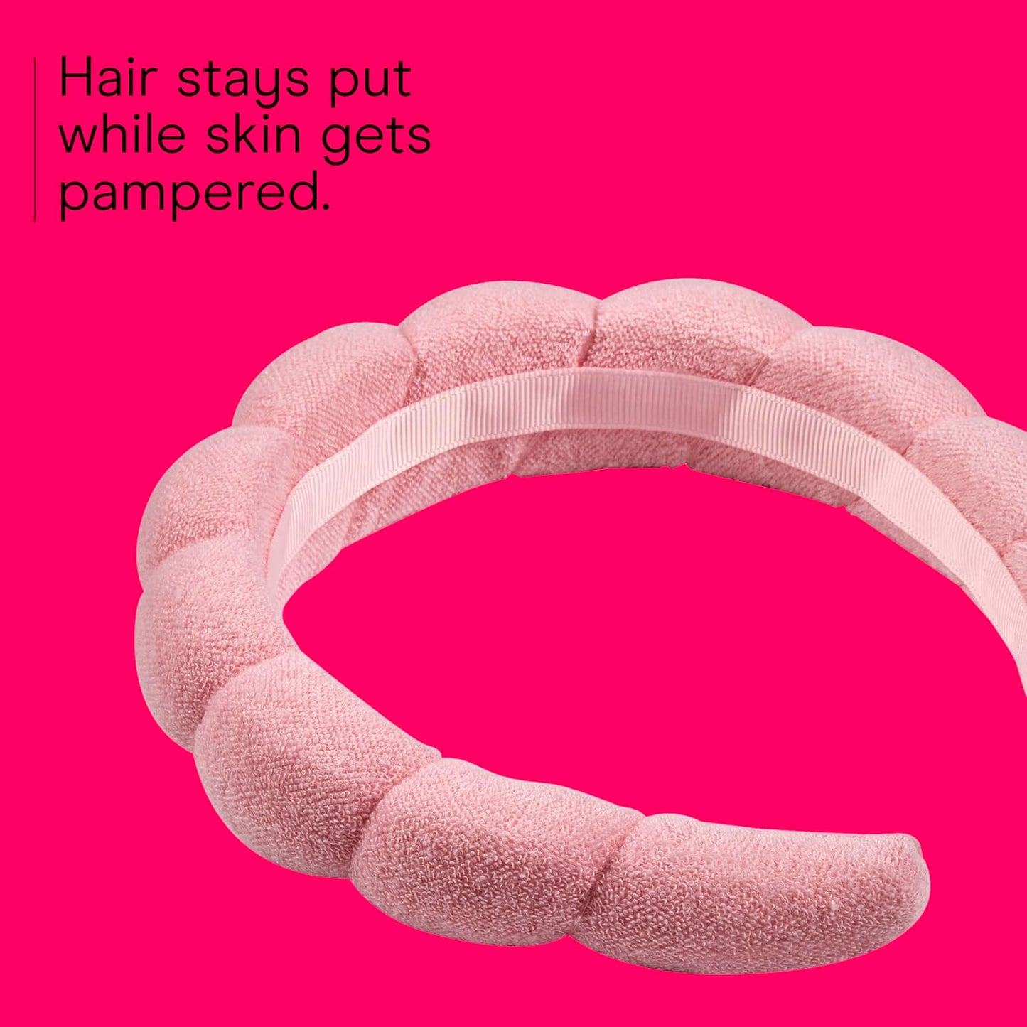 Conair Spa Makeup and Face Washing Headband, Pink Bubble Design, 1 Count, Ultra-Absorbent Microfiber Headband for Washing Face, Soft Terry Cloth, No-Squeeze, No-Pull Band Gentle on Hair and Head