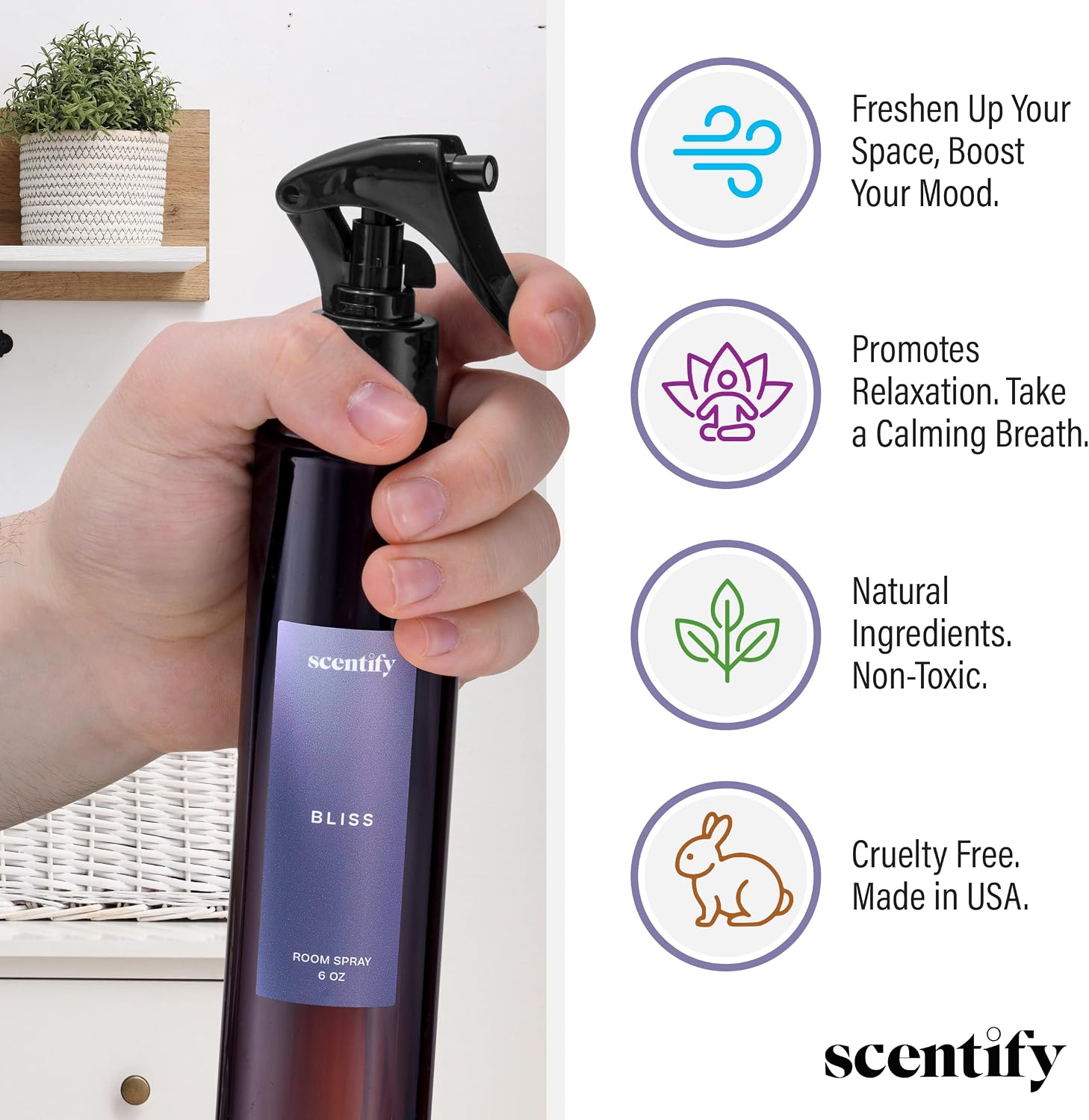 Scentify Bliss Odor Neutralizing Room Spray – Luxury Eucalyptus & Bergamot Fragrance, Instant Odor Eliminator for Home, Office & Car – 6oz