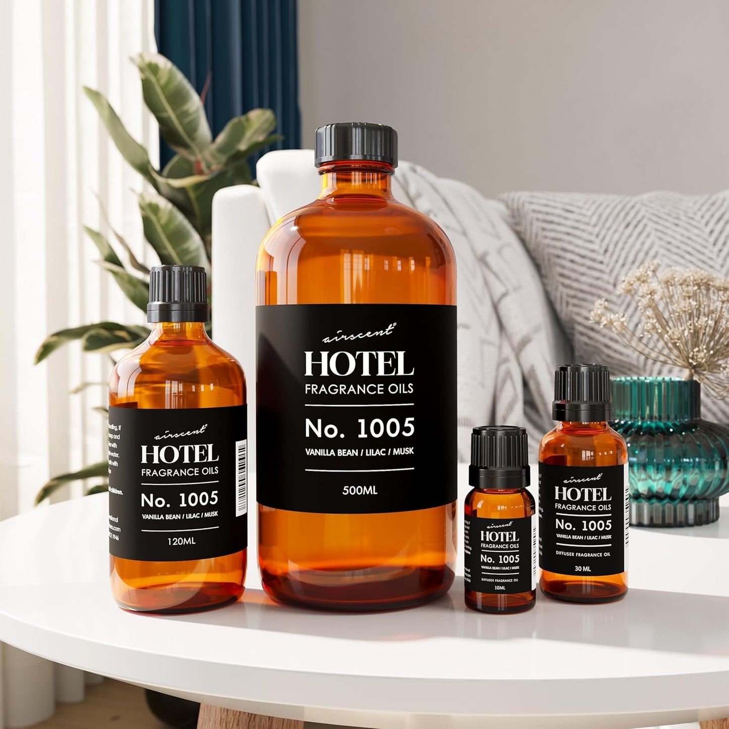 AirScent Hotel Diffuser Oil No. 1005 - Vanilla Bean Lilac Sandalwood - Hotel Scent Dupe - Premium Fragrance Oil for Ultrasonic and Waterless Diffusers and Crafting - 10 mL, .34 fl oz Glass Bottle