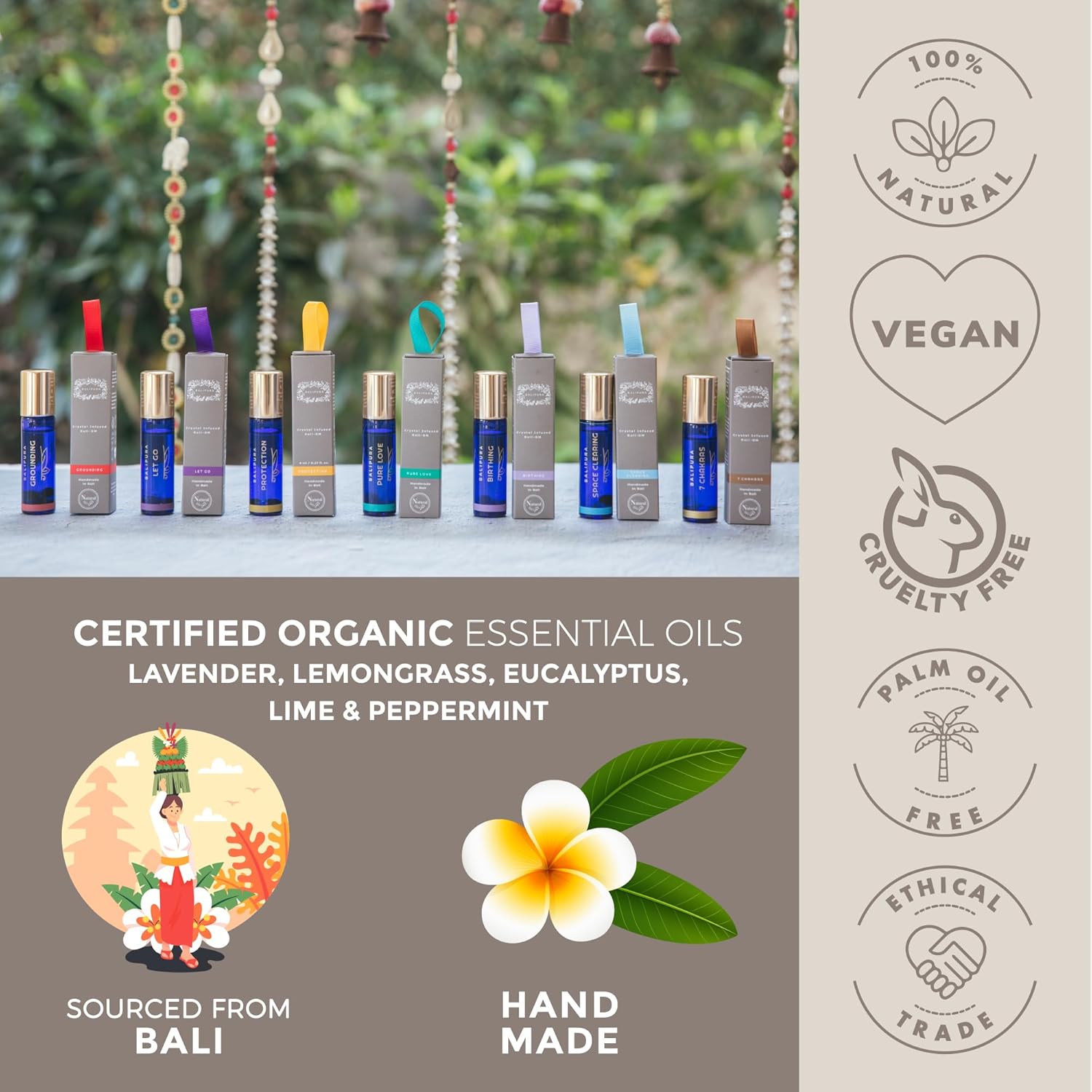 BALIPURA - Protection Roll On with Peppermint Essential Oil, Protection Healing Crystals - Clary Sage Oil Essential Oil - Essential Oils for Body
