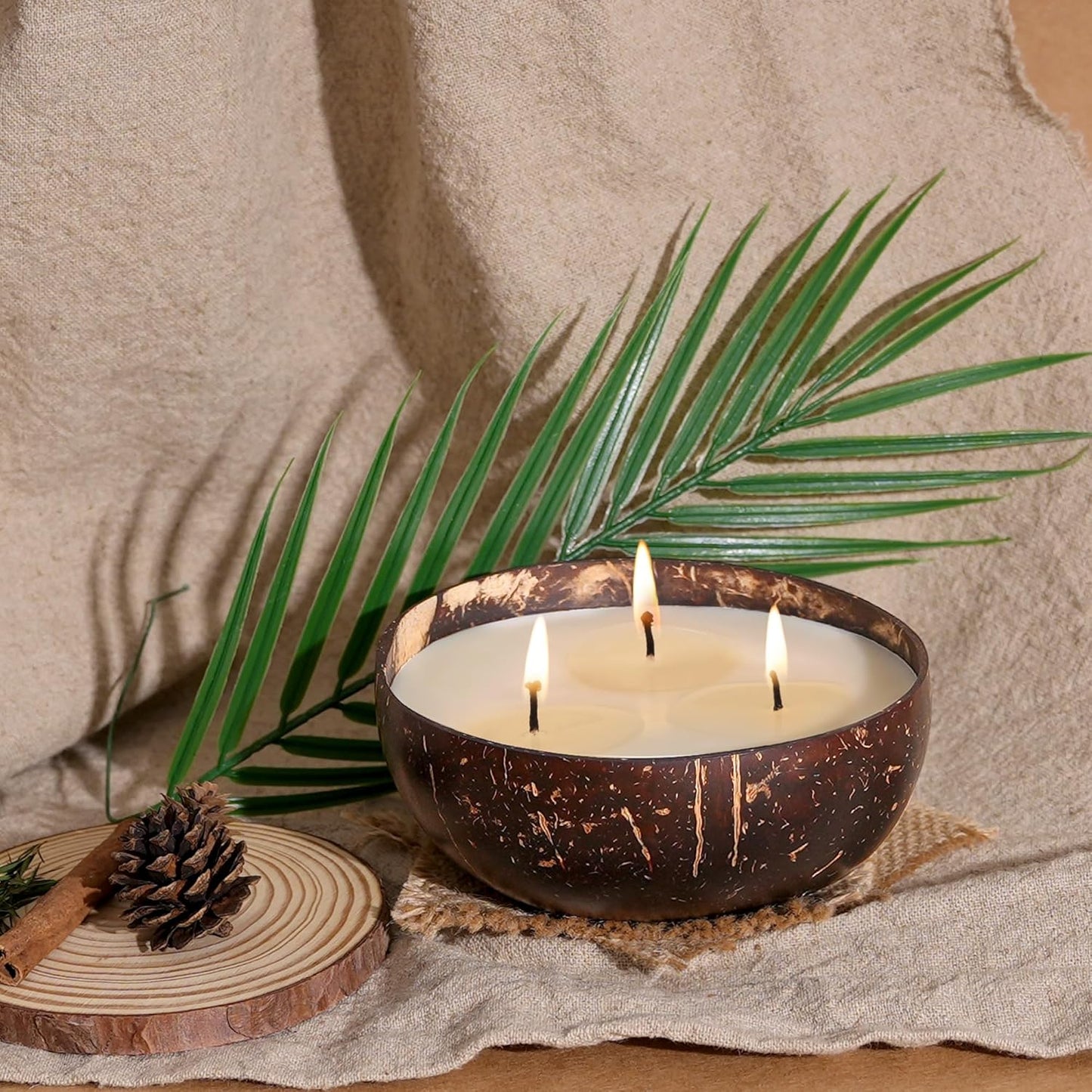 Viyffo Large Non Toxic Soy Candle - Spring Forest & Sage, 18oz 3 Wick Scented Candle for Women & Men, Natural Coconut Shell Jar Perfect for Home Decor & Unique Nature Gift