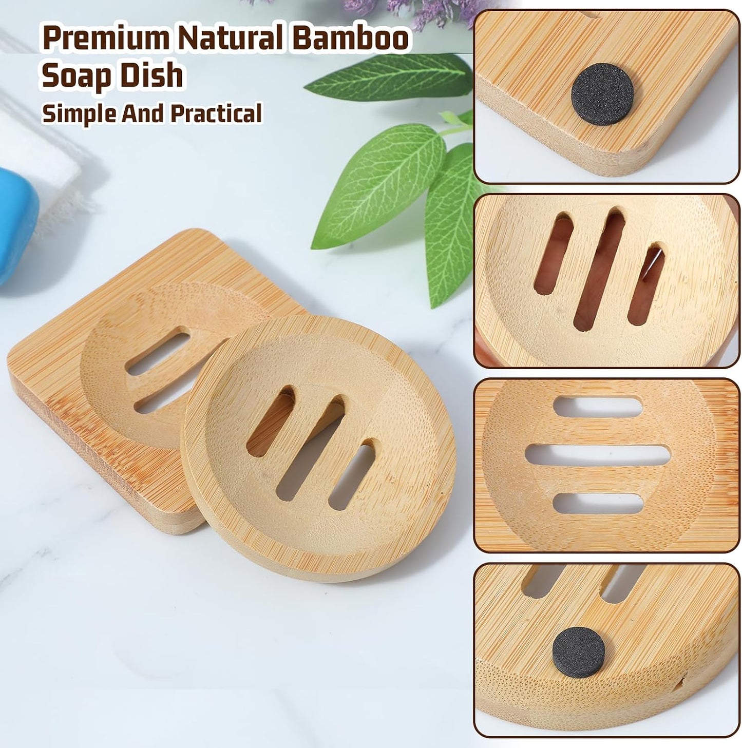 Ymapinc 2-Pack Bamboo Soap Holder, Round+Square Natural Bamboo Soap Dish & Shower Steamer Holder, Wood Tray for Home Shower Bathroom
