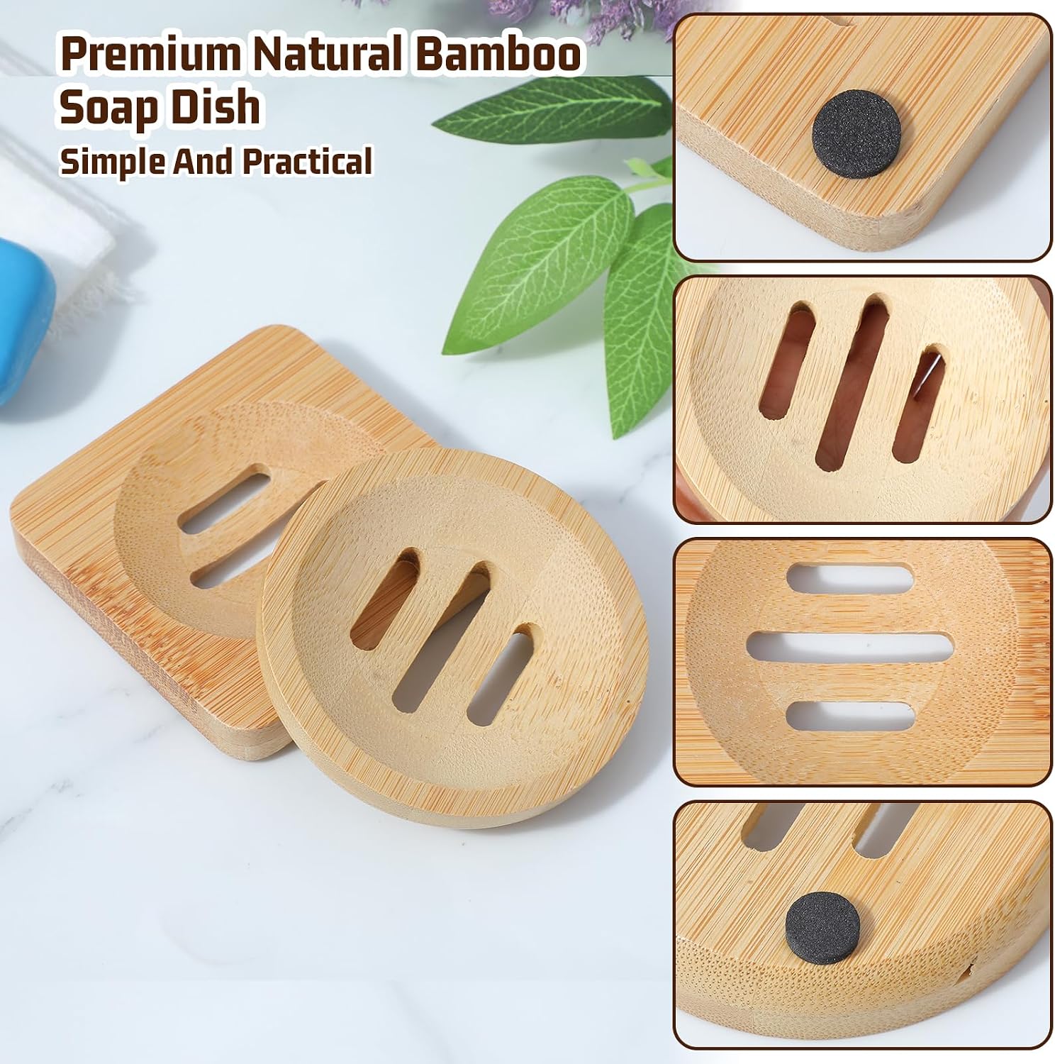 Ymapinc 2-Pack Bamboo Soap Holder, Round+Square Natural Bamboo Soap Dish & Shower Steamer Holder, Wood Tray for Home Shower Bathroom