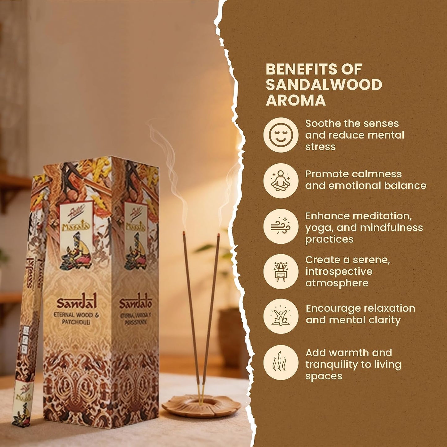 Flute Sandalwood Incense Sticks – Classic Woody Natural Masala Incense for Meditation, Yoga & Relaxation – 7 Sticks/Pack, 25 Packs/Box (9 Inch, 175 Sticks) | 45 Minutes Burn Time