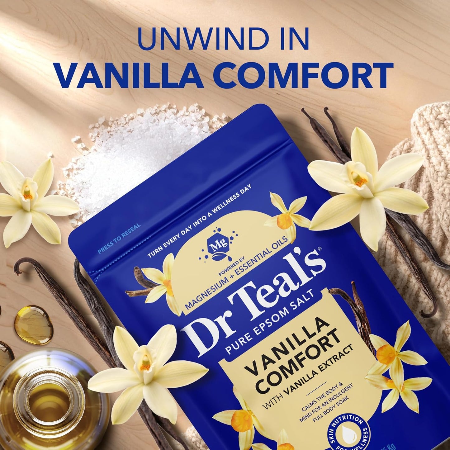 Dr Teal's Epsom Salt Magnesium Soak, Vanilla Comfort, 3 lbs
