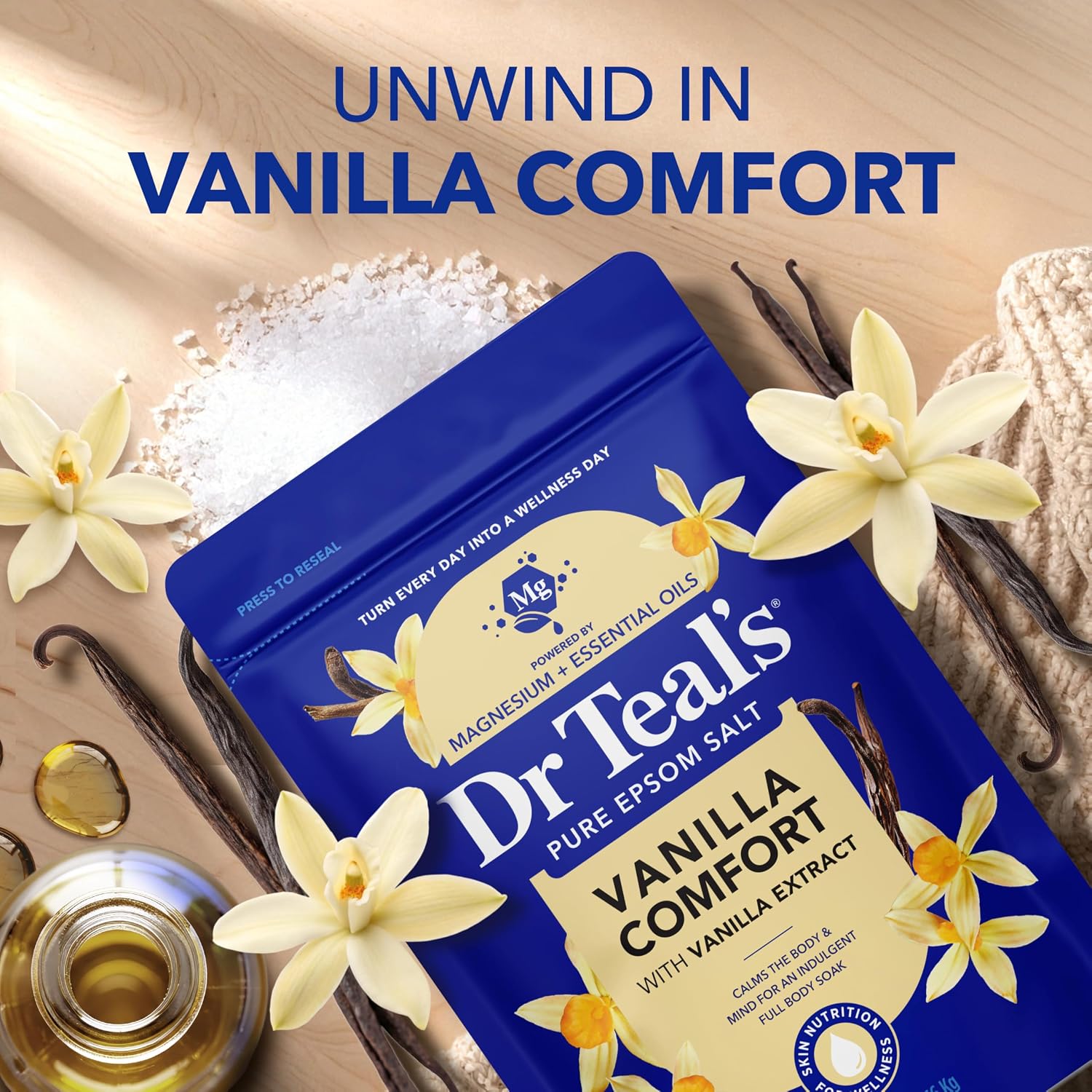 Dr Teal's Epsom Salt Magnesium Soak, Vanilla Comfort, 3 lbs