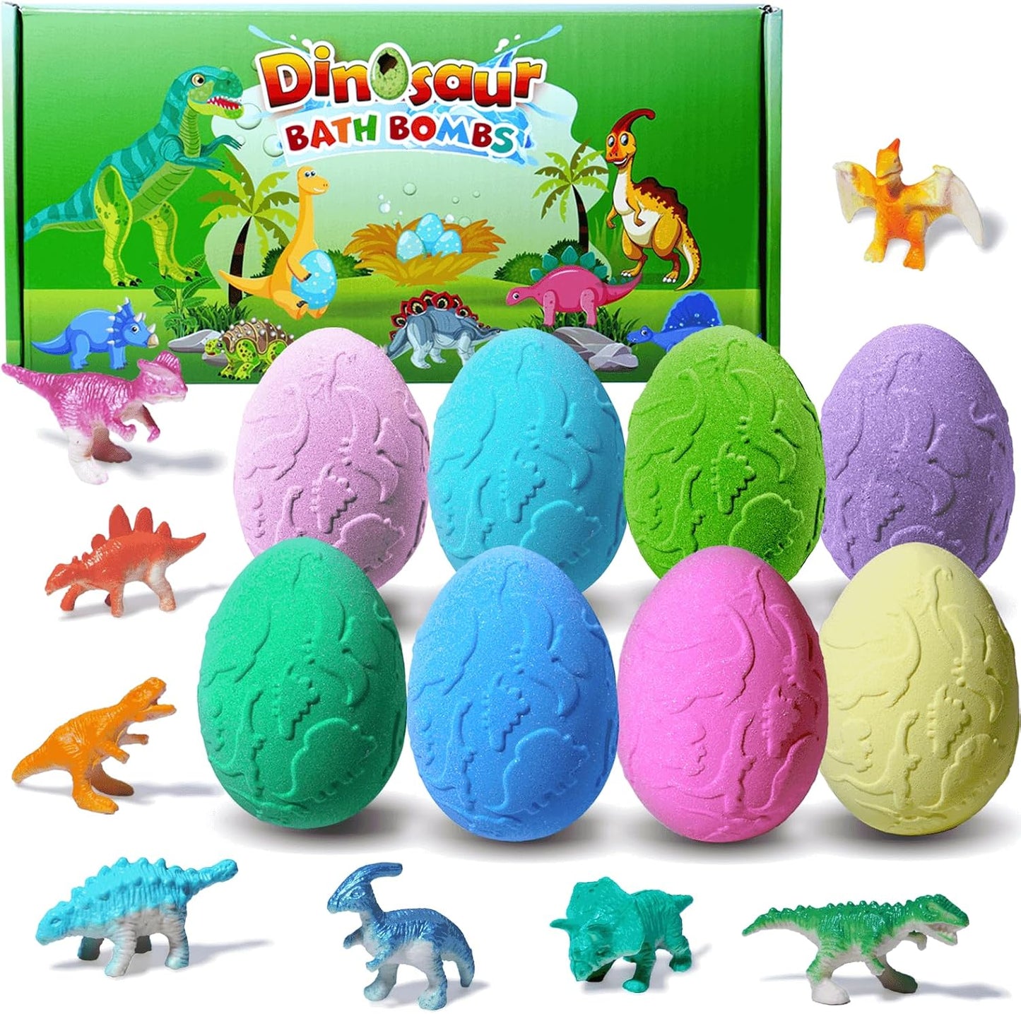 Kids Bath Bombs with Surprise Inside, XXL Large Dinosaur Bath Bombs 8pcs Bath Bomb Set with Toys Inside, Dino Toy Gifts for Kids Age 3 4 5 6 7 8 9 10 11 12