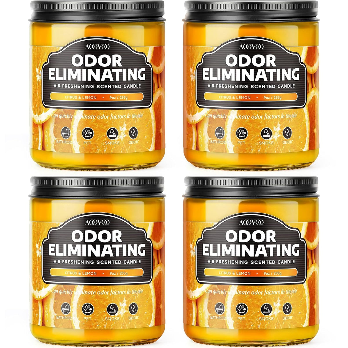 AOOVOO 4 Pack Citrus Lemon Odor Eliminating Highly Fragranced Candle Set - Eliminates 95% of Pet
