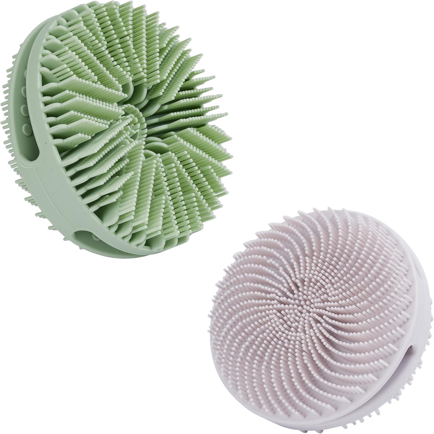 MtBoi 2 Pack Silicone Exfoliating Body Scrubber, Silicone Body Brush, Soft Silicone Loofah for Sensitive Skin, Shower Head Massager, Easy to Clean, Lathers Well(Gray&Green)