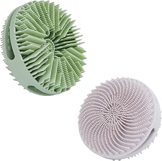 MtBoi 2 Pack Silicone Exfoliating Body Scrubber, Silicone Body Brush, Soft Silicone Loofah for Sensitive Skin, Shower Head Massager, Easy to Clean, Lathers Well(Gray&Green)