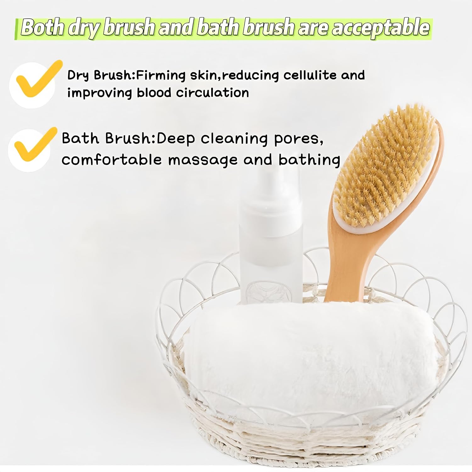 Dry Brushing Body Brush with Contoured Wooden Handle,Natural Bristle Exfoliating Scrubber for Lymphatic Drainage,Dry Skin,Pore Cleansing,Cellulite Decrease and Blood Circulation Boost