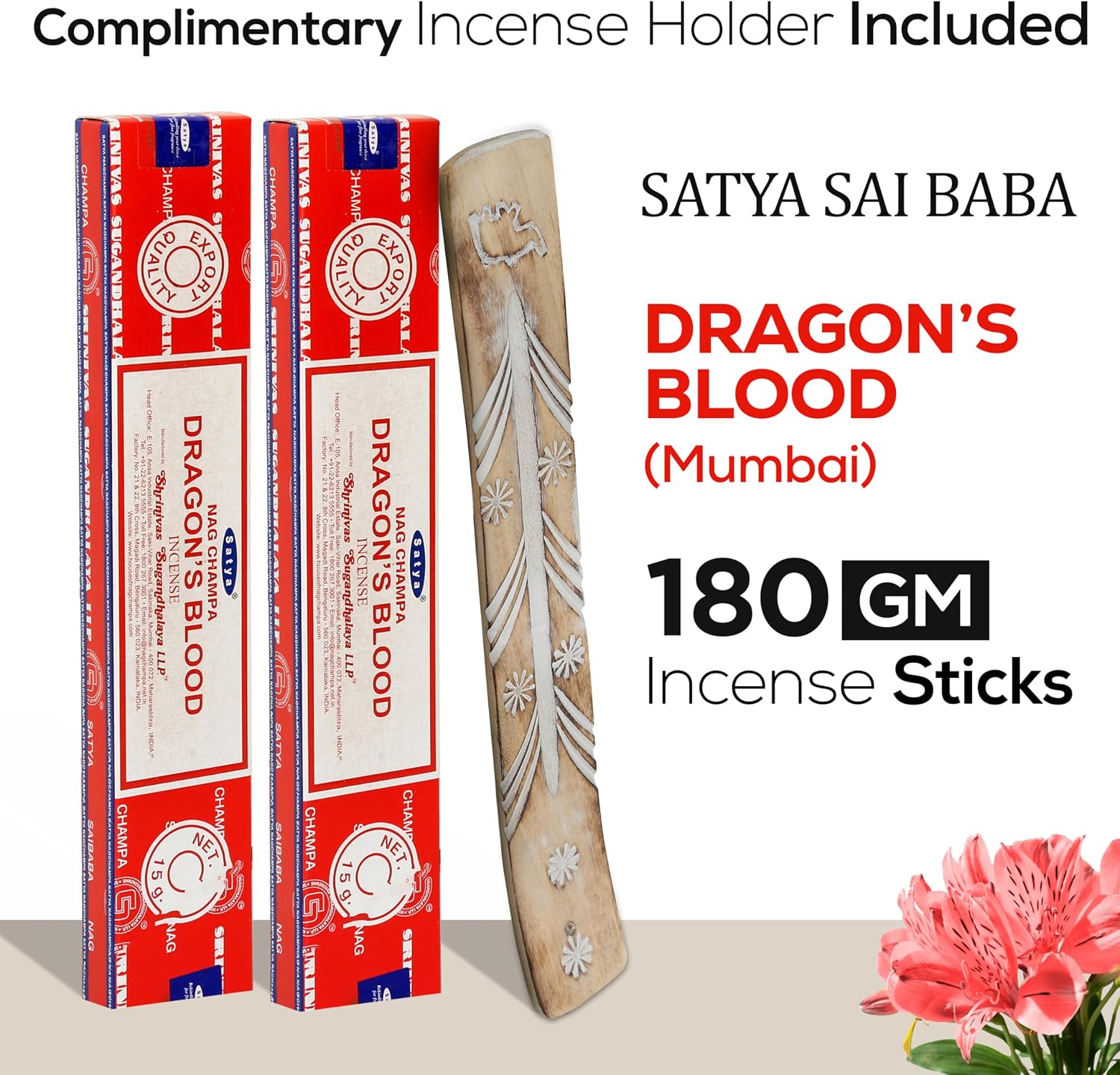 Satya Dragon Blood Incense Sticks 180 gm (15GM X 12 Pack) from Satya Sai Baba Nag Champa and Raajsee Incense Sticks Holder Bundle, Free from Chemicals,Natural Insenses