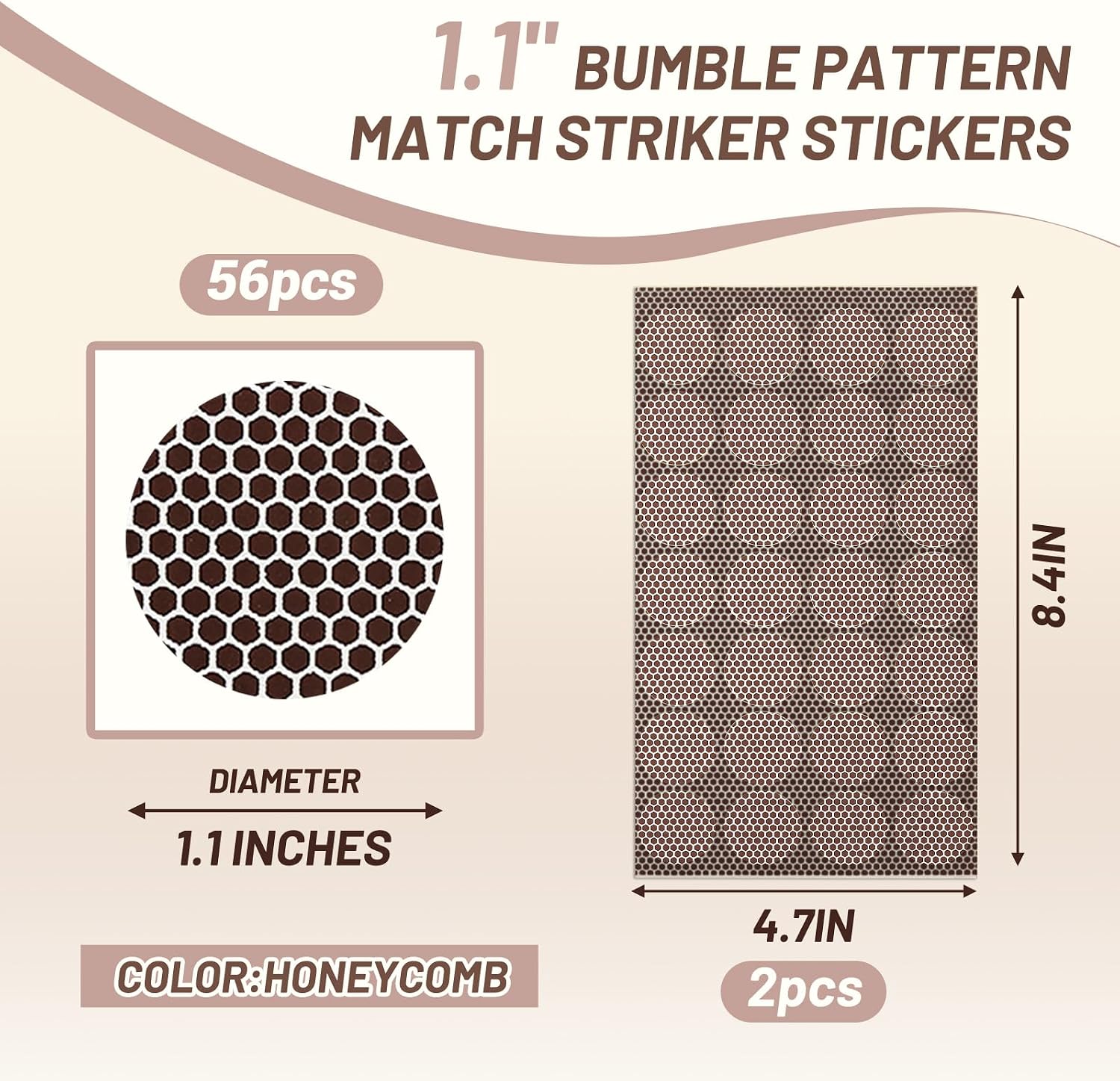 56 PCS Match Striker Stickers, 1" Match Striker Paper with Adhesive, Ideal for Fireplace Matches (Brown)
