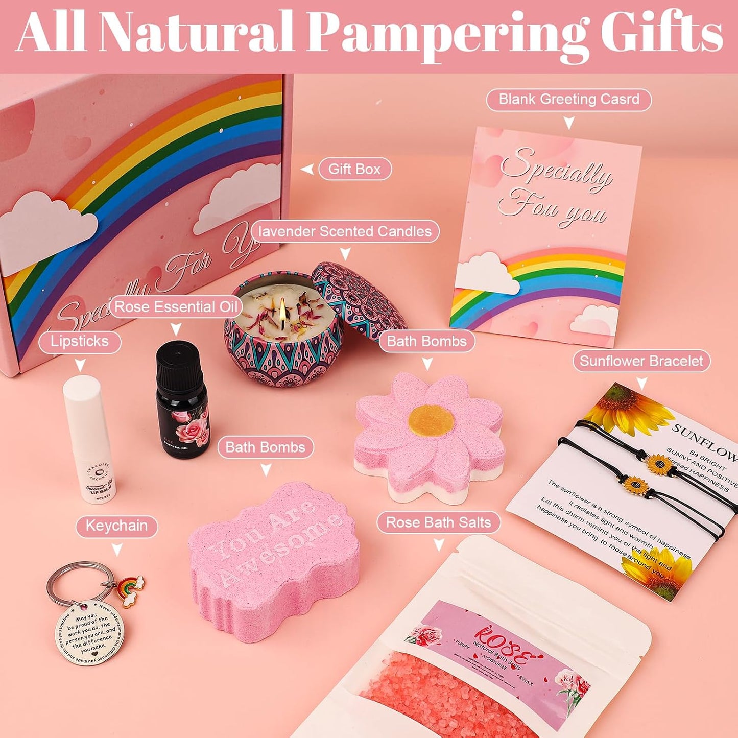 10-Piece Rose Pamper Gift Set for Women, "You Are Awesome" Self Care Kit, Relaxation Bath Spa Hamper, Get Well Soon Gifts (Rose-Special)