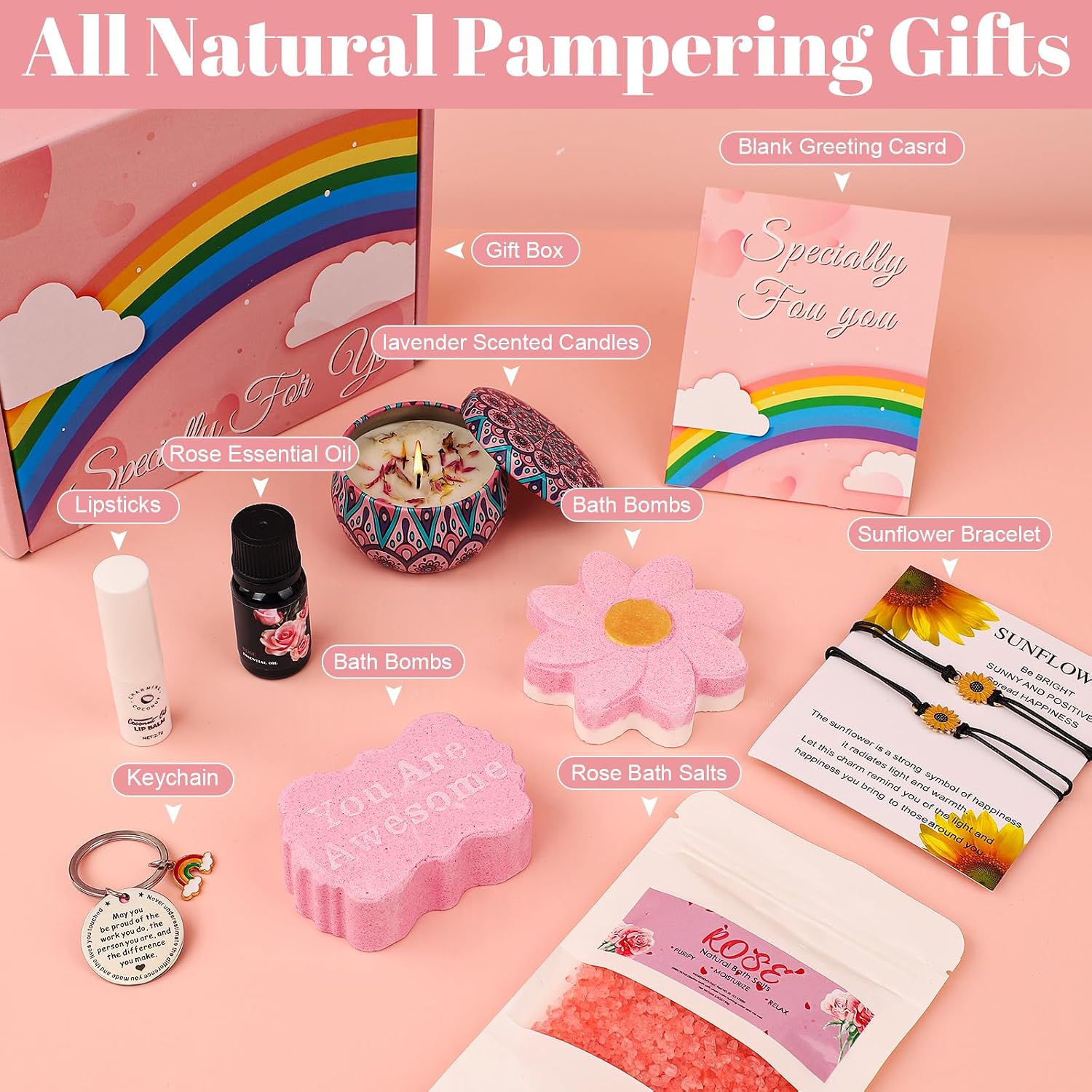 10-Piece Rose Pamper Gift Set for Women, "You Are Awesome" Self Care Kit, Relaxation Bath Spa Hamper, Get Well Soon Gifts (Rose-Special)