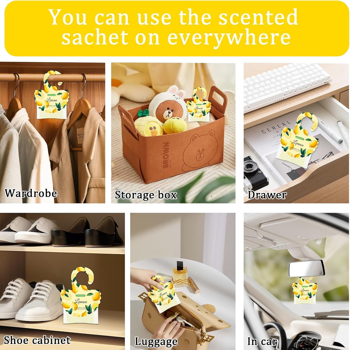 15 Packs Lemon Scented Sachets Bag for Drawers and Closets, Home Fragrance Sachet, Long-Lasting Hanging Closet Deodorizer Smell Goods for House