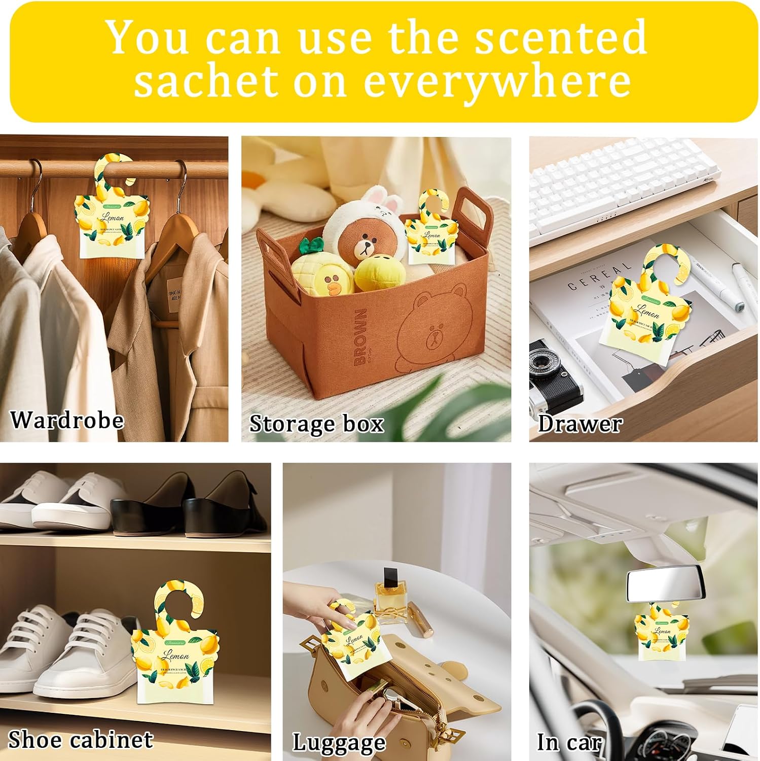 15 Packs Lemon Scented Sachets Bag for Drawers and Closets, Home Fragrance Sachet, Long-Lasting Hanging Closet Deodorizer Smell Goods for House