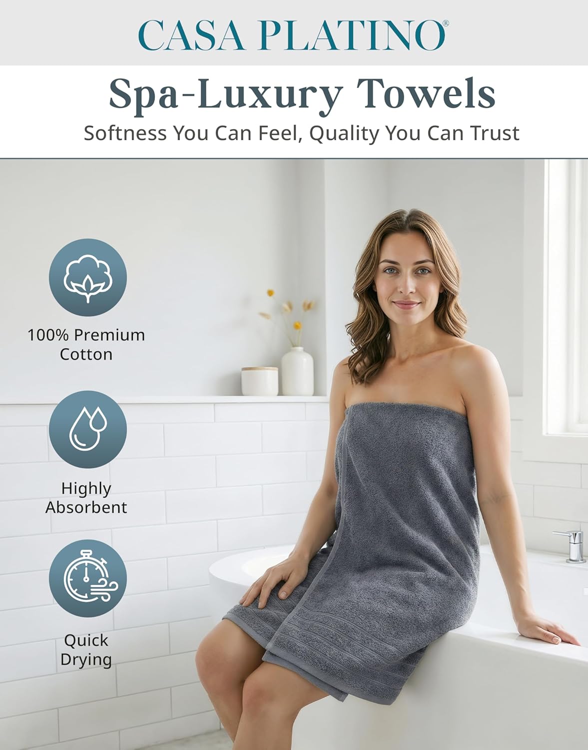 24-Piece Premium Towel Sets for Bathroom - 100% Cotton Bath Towels, 2 Bath Sheet, 2 Gym Towels, 2 Bath, 4 Fingertip, 6 Hand, 8 Washcloth, Hotel & Spa-Quality Design, Soft, Easy to Wash – Cool Grey