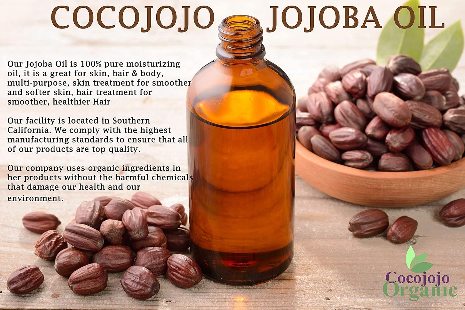 Cocojojo Jojoba Oil Organic, Jojoba Oil for Hair Growth for Skin, Face, 100% Pure Natural, Cold Pressed, Deep Moisturizing Anti-Aging, Essential Oils - 16 Fl Oz