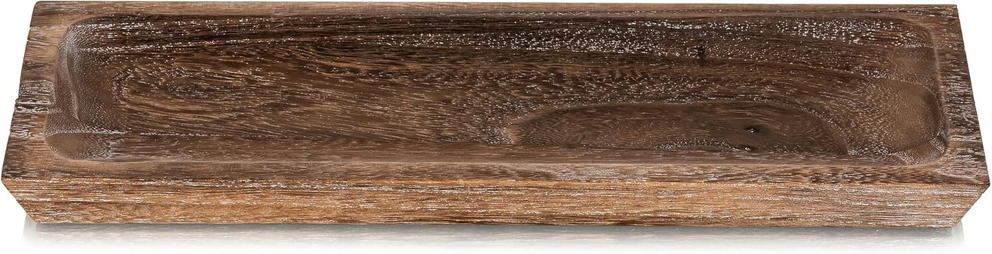 Hanobe Wooden Tray for Candle Decorative: Wood Rustic Long Centerpiece Trays Rectangle Narrow Farmhouse Decor for Dining Coffee Table Kitchen Fireplace Mantle
