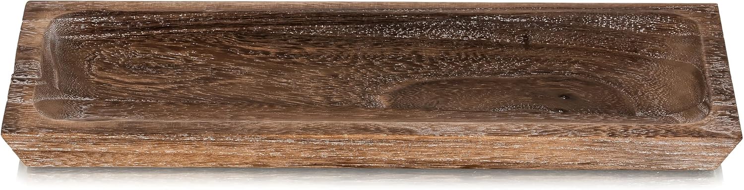 Hanobe Wooden Tray for Candle Decorative: Wood Rustic Long Centerpiece Trays Rectangle Narrow Farmhouse Decor for Dining Coffee Table Kitchen Fireplace Mantle