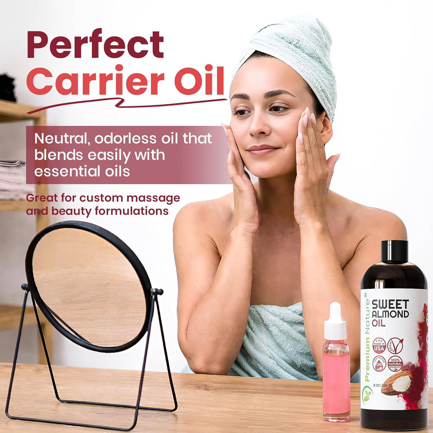 Sweet Almond Oil 8 oz - 100% Pure, Cold Pressed, Unscented Moisturizing Oil for Skin, Hair & Body, Lightweight Carrier Oil for Massage, DIY Beauty and Essential Oils Mixing