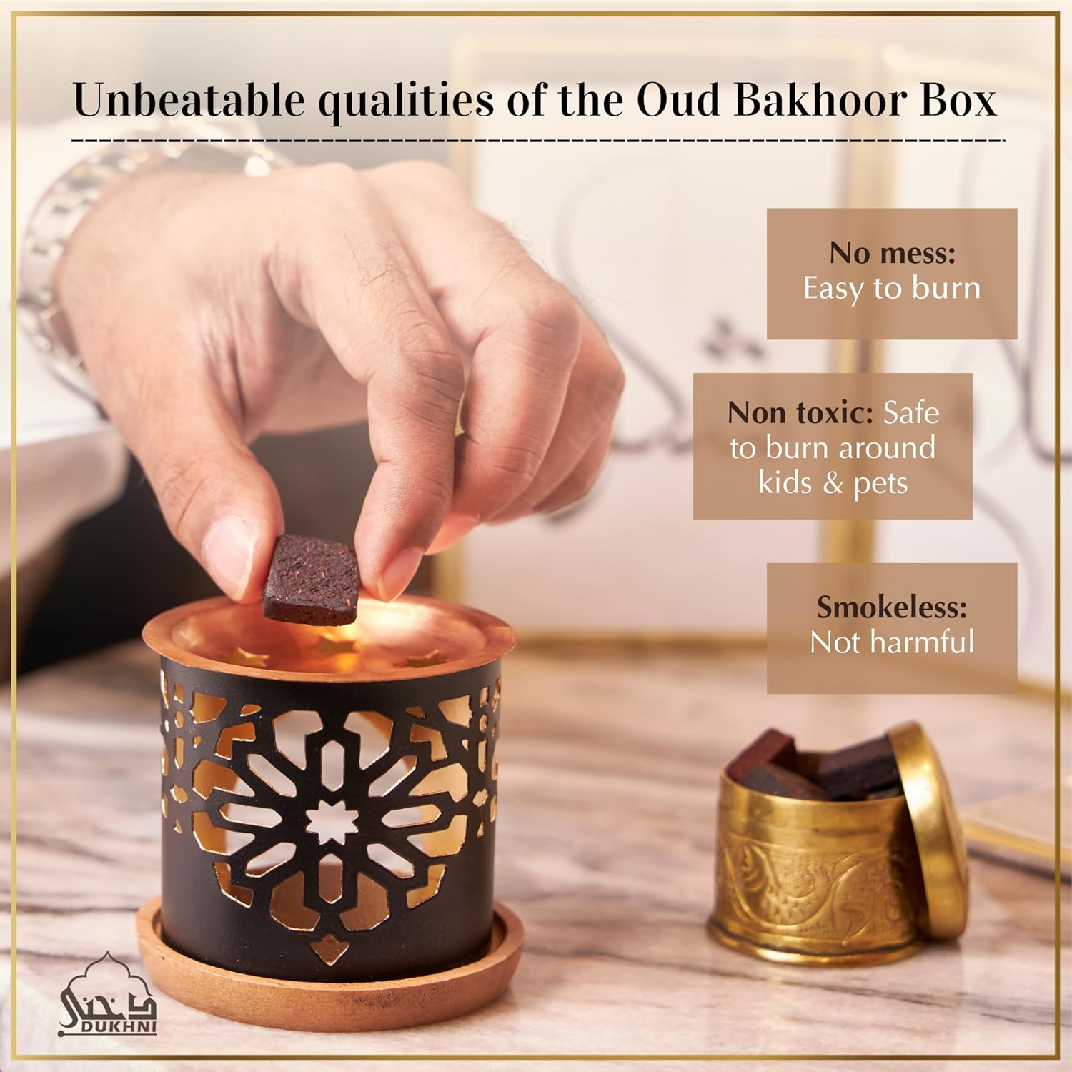 Oud Al Teeb Bakhoor Set by Dukhni | 2 x 9 Piece Each & Rainbow Bakhoor Burner | Arabic Bakhoor Incense | Sweet Fruity Oud Blend | Perfect for Prayer Time | to Relax & Meditate