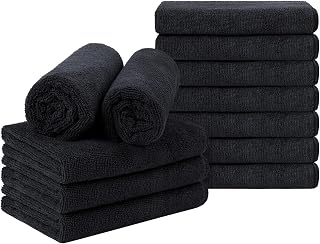 Orighty Black Salon Towel, Pack of 12 (Not Bleach Proof, 16 x 29 Inches) Super Soft and Absorbent Microfiber Hair Salon Towels for Salon, Hand, Gym, Bath, Spa and Home Hair Care
