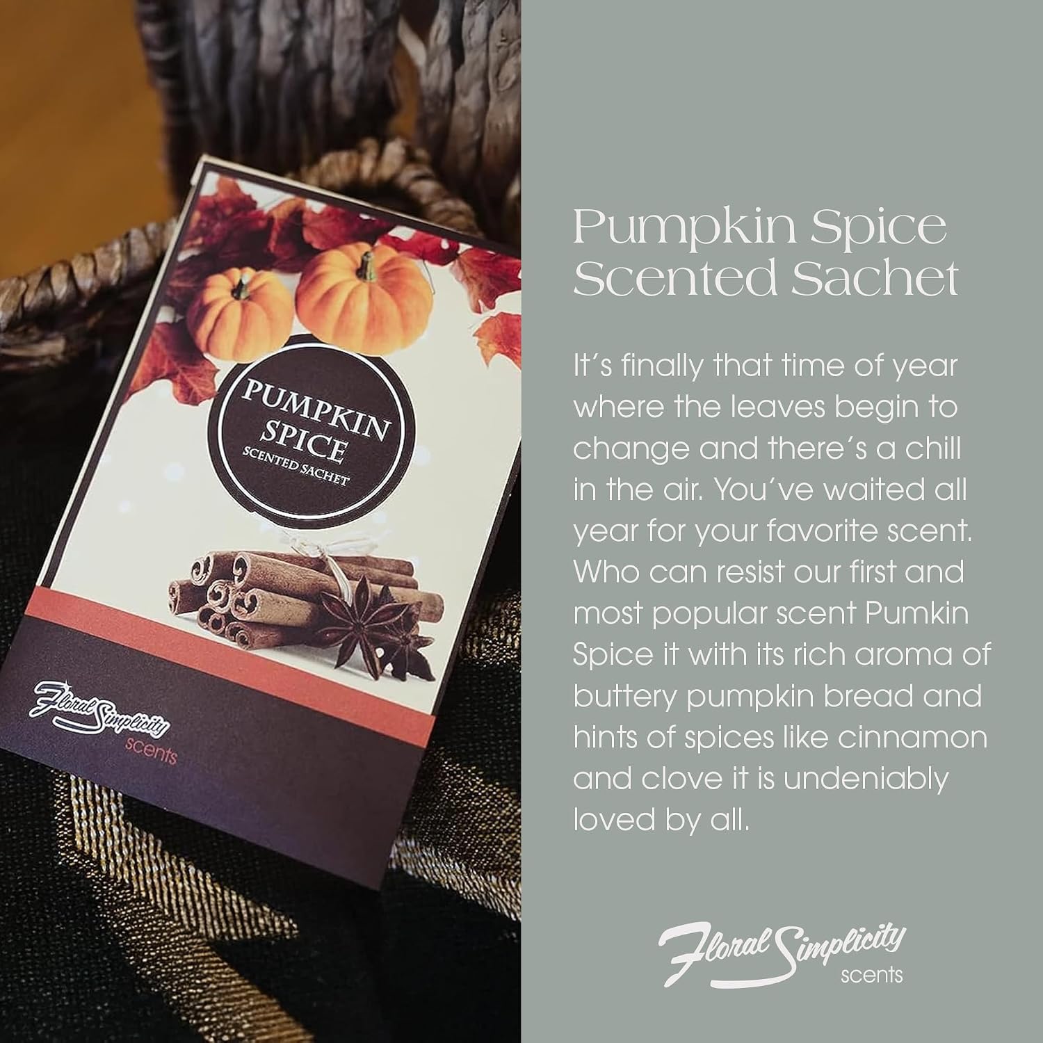Simplicity Scents Pumpkin Spice Scented Sachets Pack of 3, Fall & Winter - Long-Lasting Scented Bags, Home Fragrance, Air Freshener & Deodorizer for Closet, Room, Drawer, or Cars, Made in USA