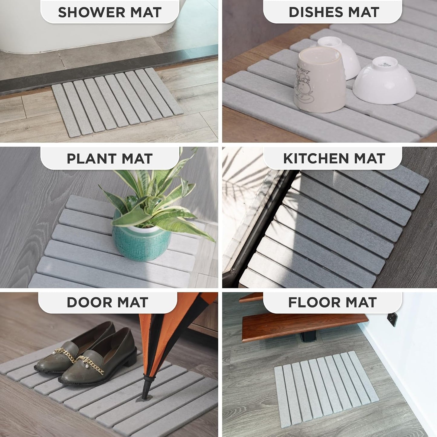 MophonicHome Foldable Stone Bath Mat - Diatomaceous Earth Shower Mat, Non-Slip Quick-Dry Stone Bath Mats for Bathroom Floor, Super Absorbent, Compact Design, Easy to Clean, Light Grey (23.5 x 15)