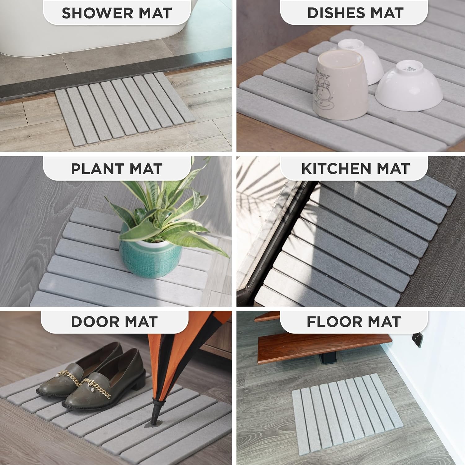 MophonicHome Foldable Stone Bath Mat - Diatomaceous Earth Shower Mat, Non-Slip Quick-Dry Stone Bath Mats for Bathroom Floor, Super Absorbent, Compact Design, Easy to Clean, Light Grey (23.5 x 15)