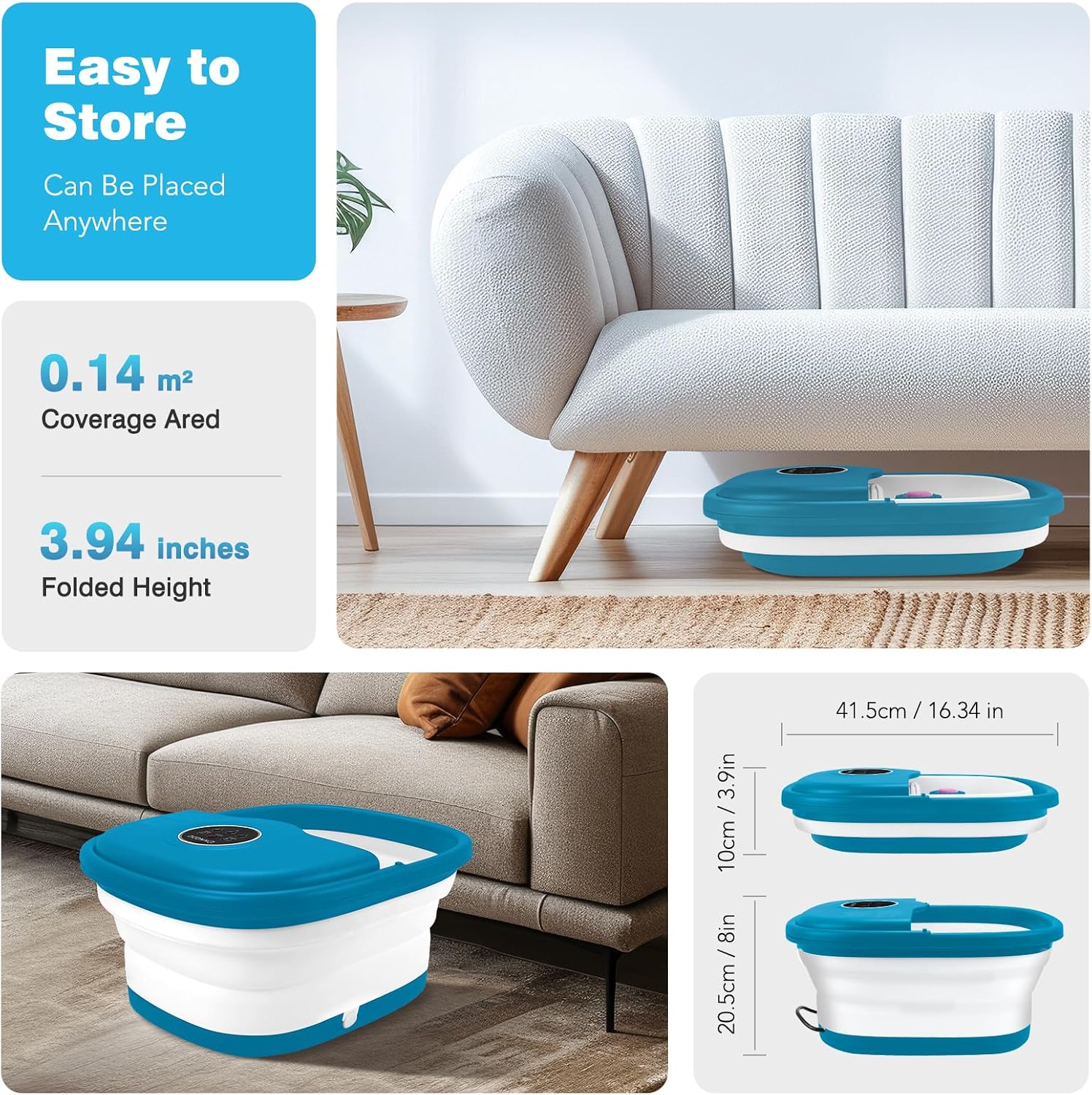 Foot Bath Massager with Bubbles, Heat, and 16 Massage Rollers - Collapsible Foot Spa Tub with Remote Control, Temperature Control, Red Light, Pumice Stone