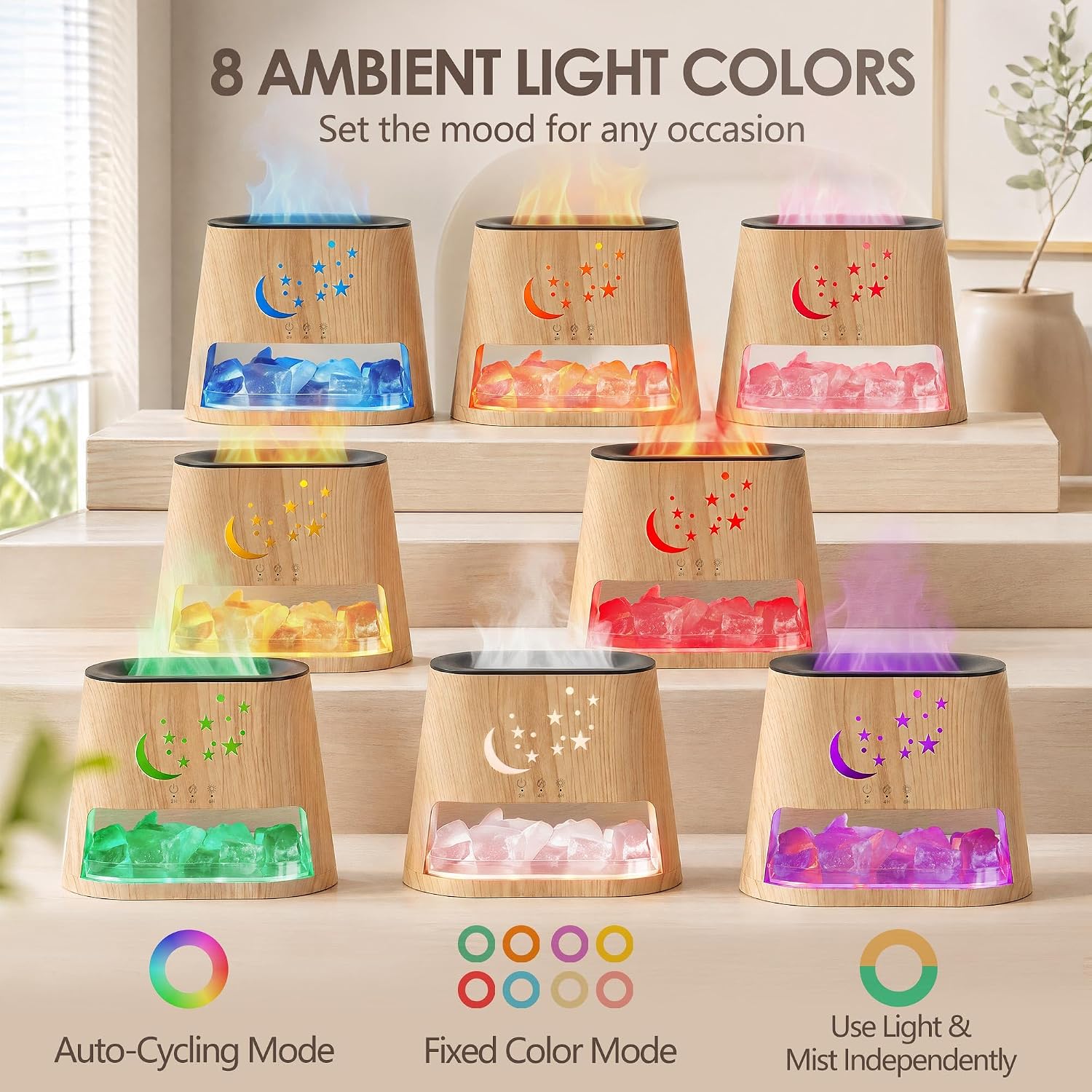 Essential Oil Diffuser & Himalayan Salt Lamp - 5 in 1 Aromatherapy Diffuser Humidifier with Remote Control, 8 Color LED Lights Cool Mist Humidifier for Home, Bedroom, Office, Yoga, 260ml