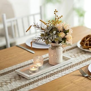 Hanobe Candle Tray Decorative Rectangle: Rustic Long Narrow Farmhouse Centerpiece Trays Whitewashed Wood Candles Holder Plate for Kitchen Coffee Table Dining Room Home Decor