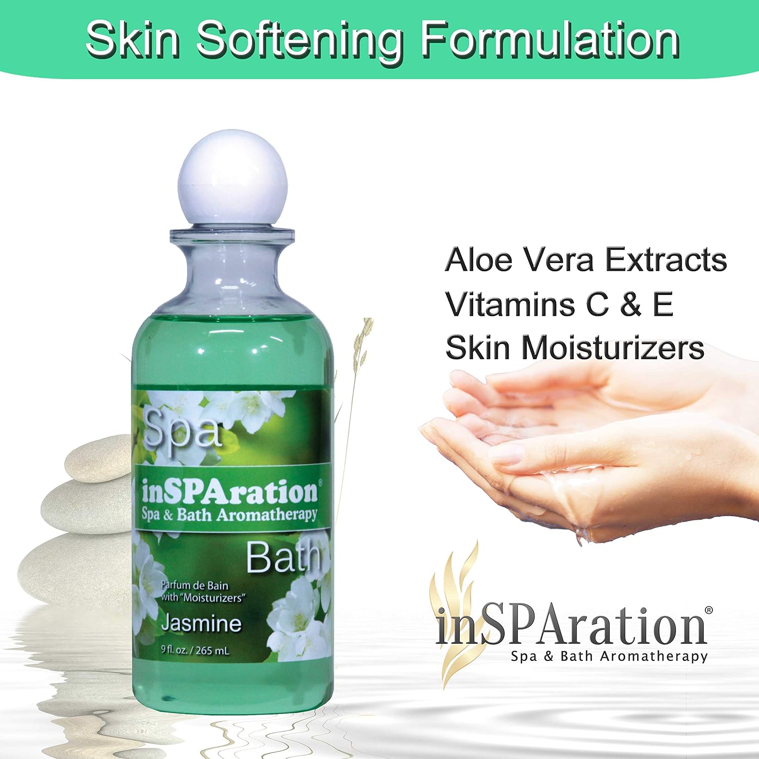 inSPAration Spa and Bath Aromatherapy 119X Spa Liquid, 9-Ounce, Jasmine,Green