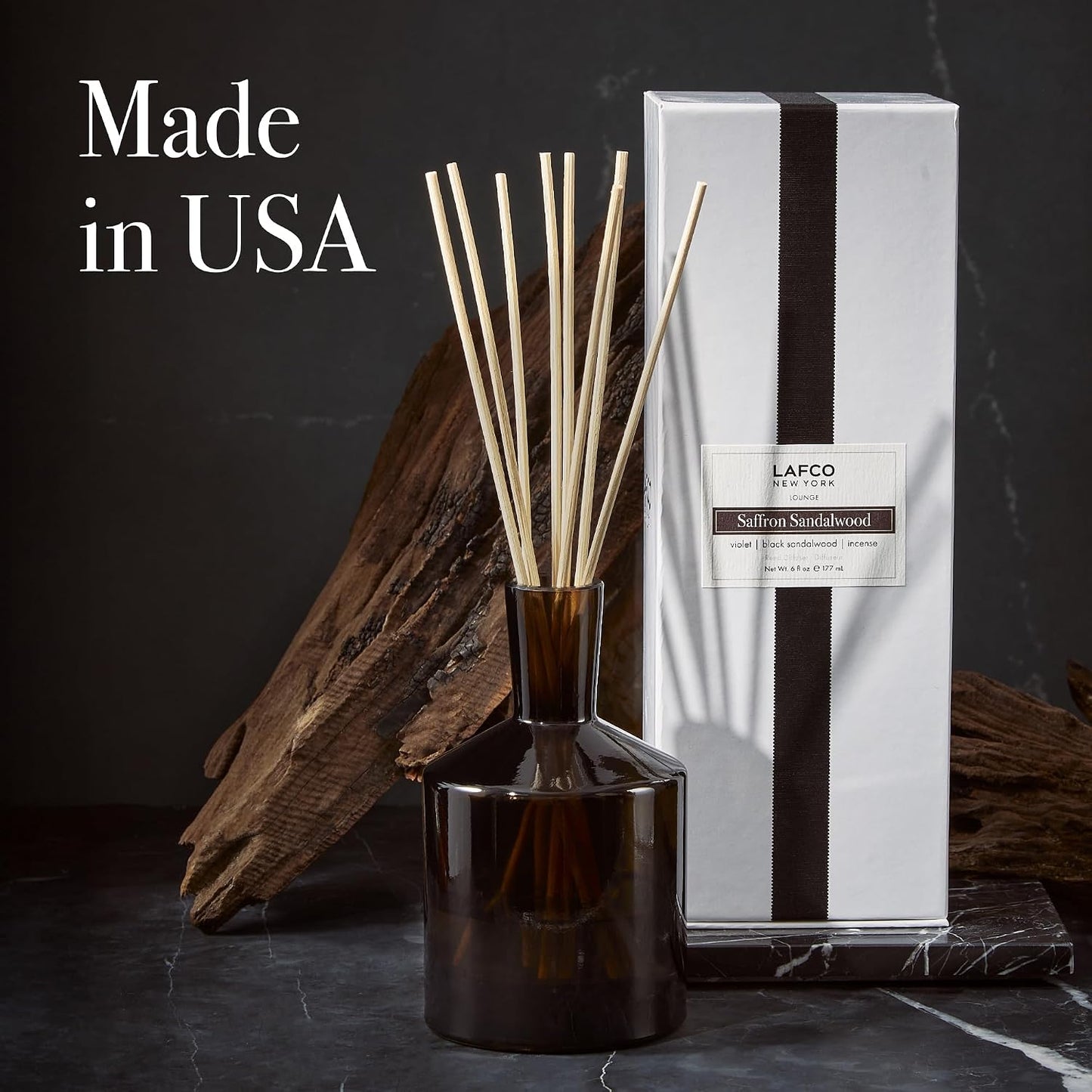 LAFCO New York Fall Reed Diffuser Refill, Saffron Sandalwood - 8.4 oz - Up to 4-Month Fragrance Life - Includes Natural Wood Reeds - Free of Dyes & Propellants - Made in the USA