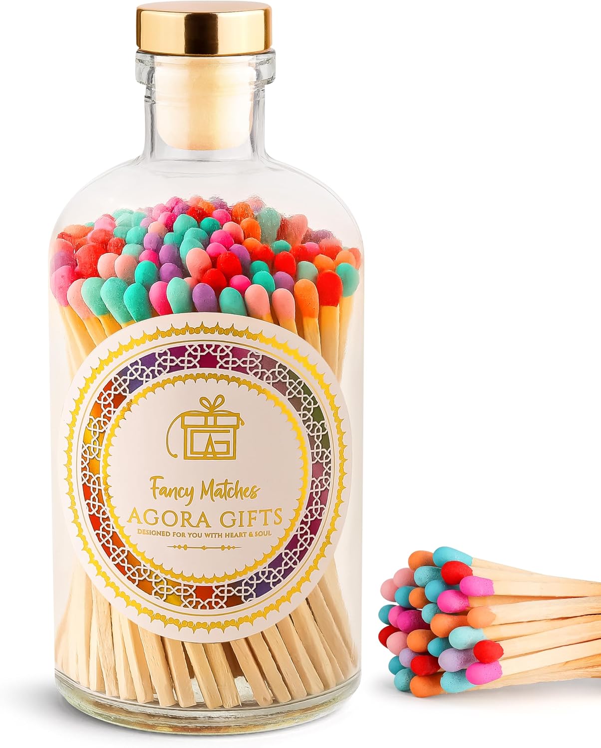 Premium Decorative Wooden Candle Matches, 4 Inch Matchsticks, Colorful Safety Matches in Apothecary Jar