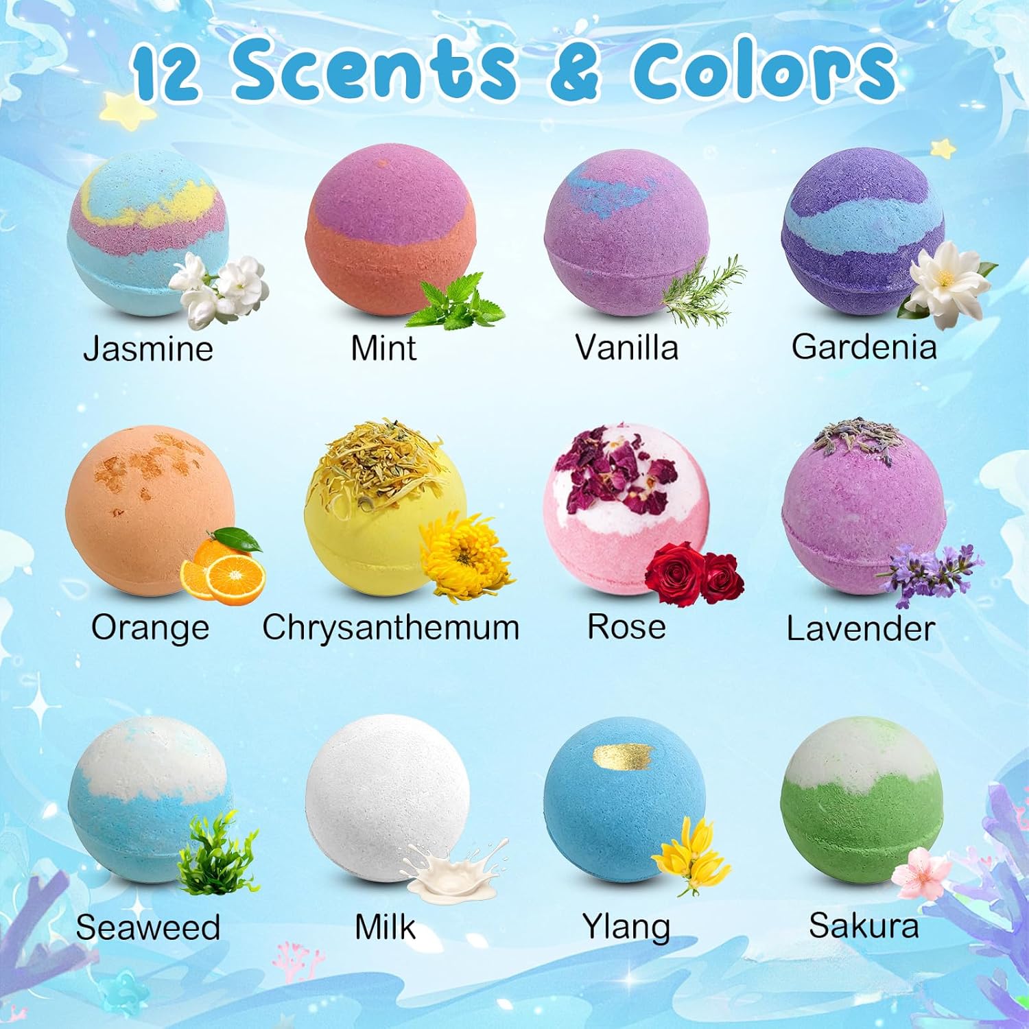 Kids Bath Bombs with Toys Inside, 12PCS Fizzy Bath Bombs for Kids, Fun Bath Time Experience, Natural Kid-Friendly Ingredients, Leaves Skin Soft & Smooth