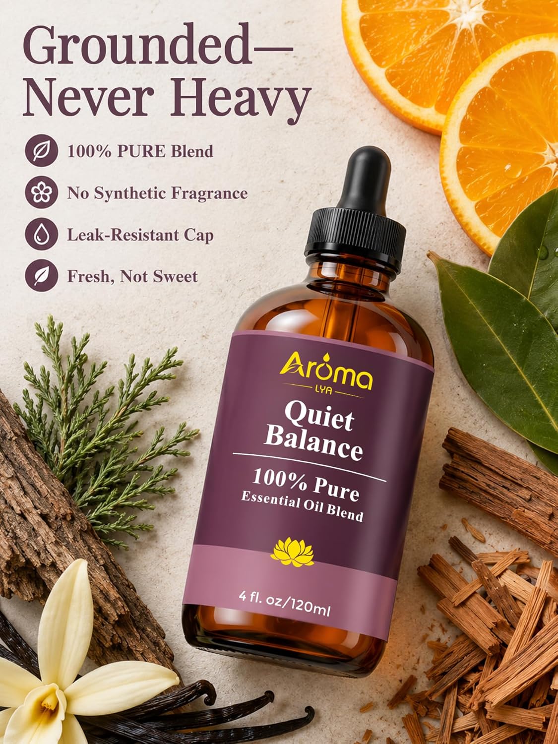 Quiet Balance — A 100% Pure Essential Oil Blend Grounded Woods-and-Resin Blend that Helps Your Space Feel Still, Centered, and Quietly Calm