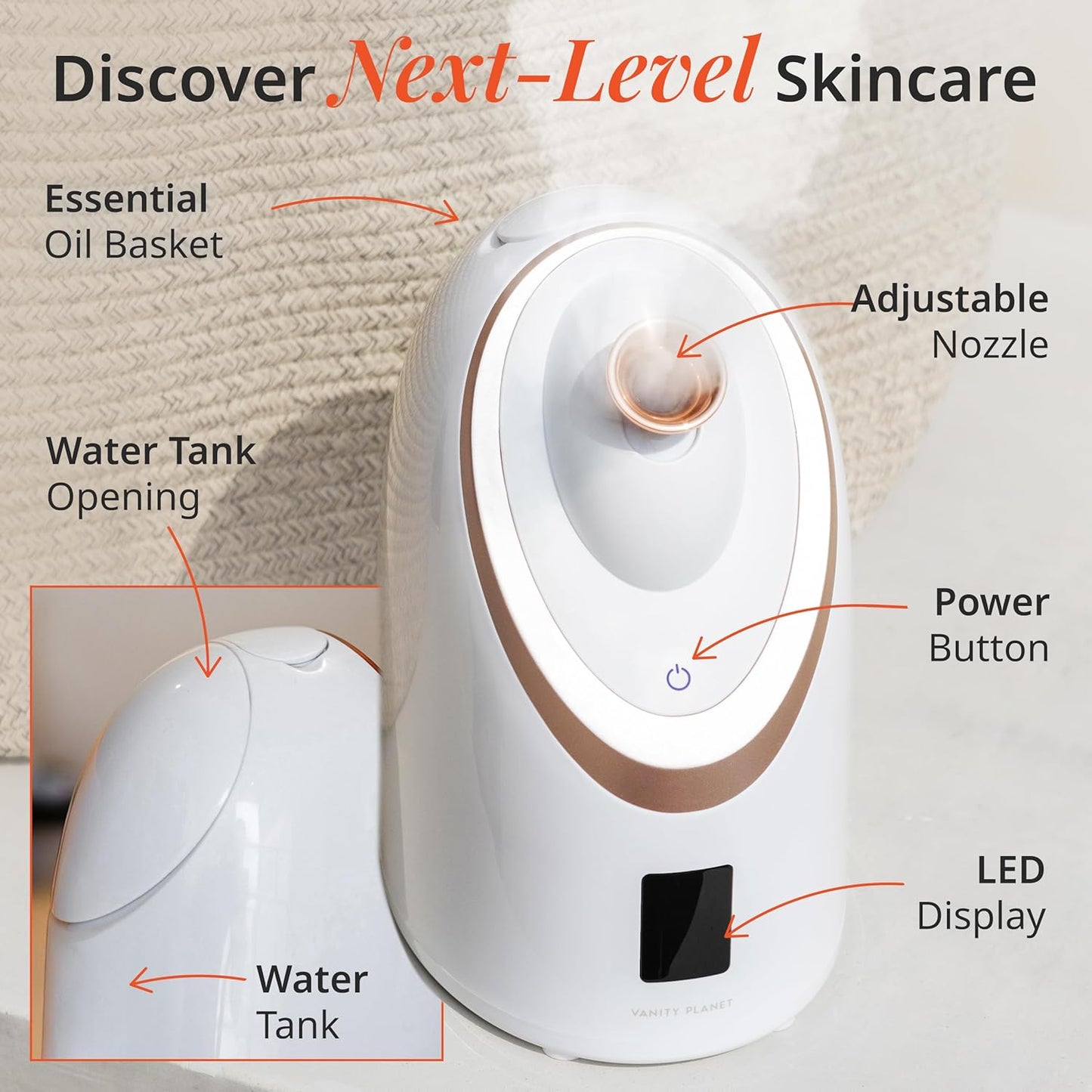 Vanity Planet Senia Hot and Cold Facial Steamer - Face Steamer for Facial Deep Cleaning, Aromatherapy, Detoxifying and Moisturizing - Steamer for Face with 6-Mode Smart Steam Technology