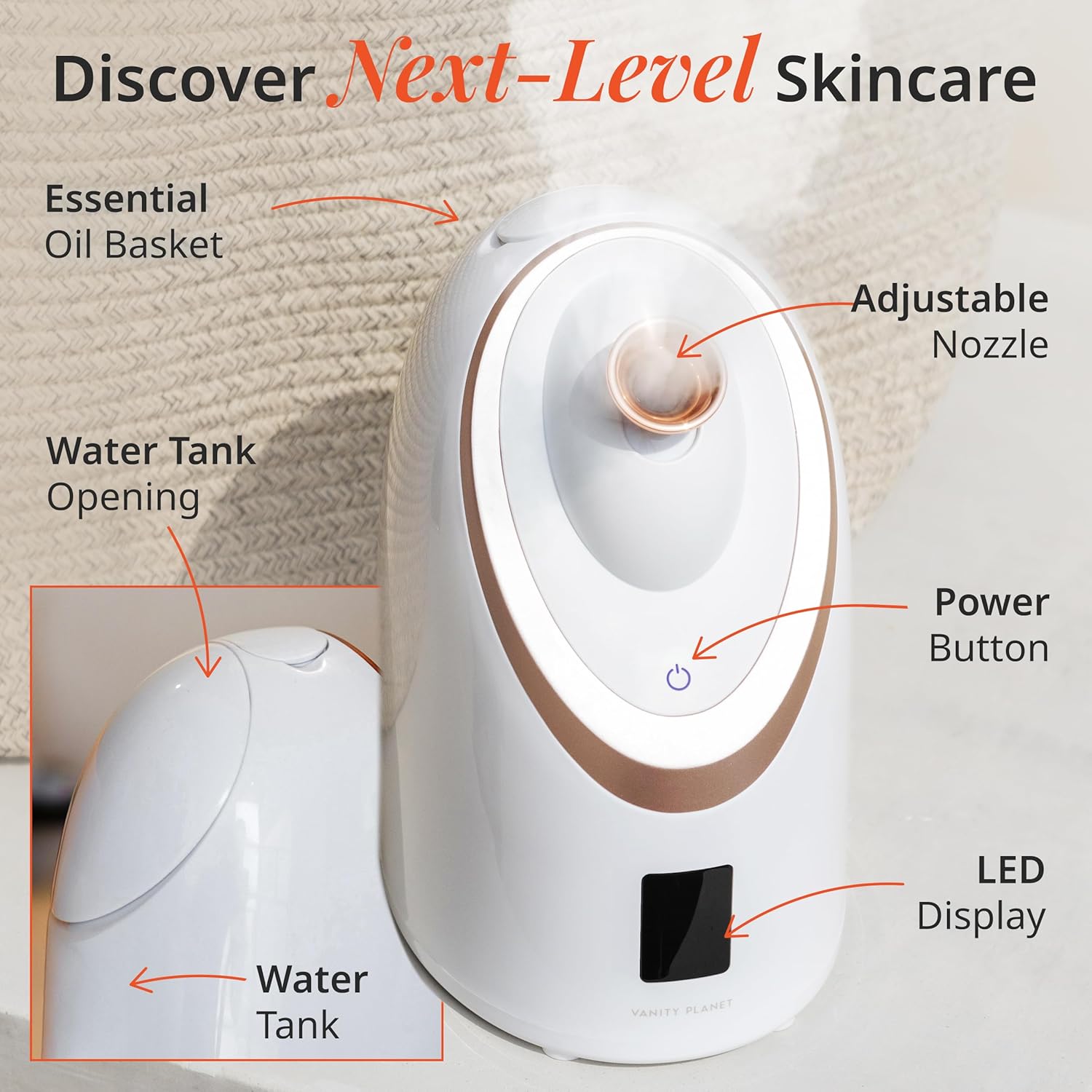 Vanity Planet Senia Hot and Cold Facial Steamer - Face Steamer for Facial Deep Cleaning, Aromatherapy, Detoxifying and Moisturizing - Steamer for Face with 6-Mode Smart Steam Technology
