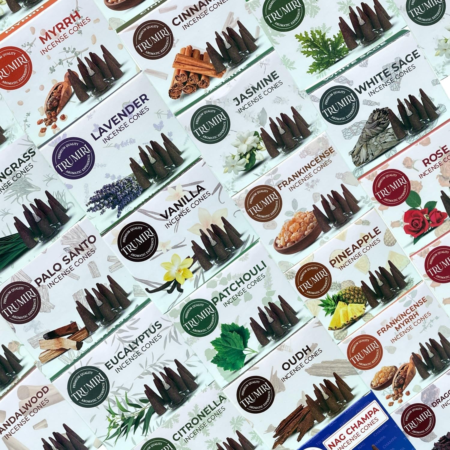 Trumiri Incense Cones Scented - 12 Random Scents - Insence Cones - Dhoop Cones - Large Long Lasting Insense Variety Pack - Inciensos - 10 Conos per Scent - Total 120 Cones