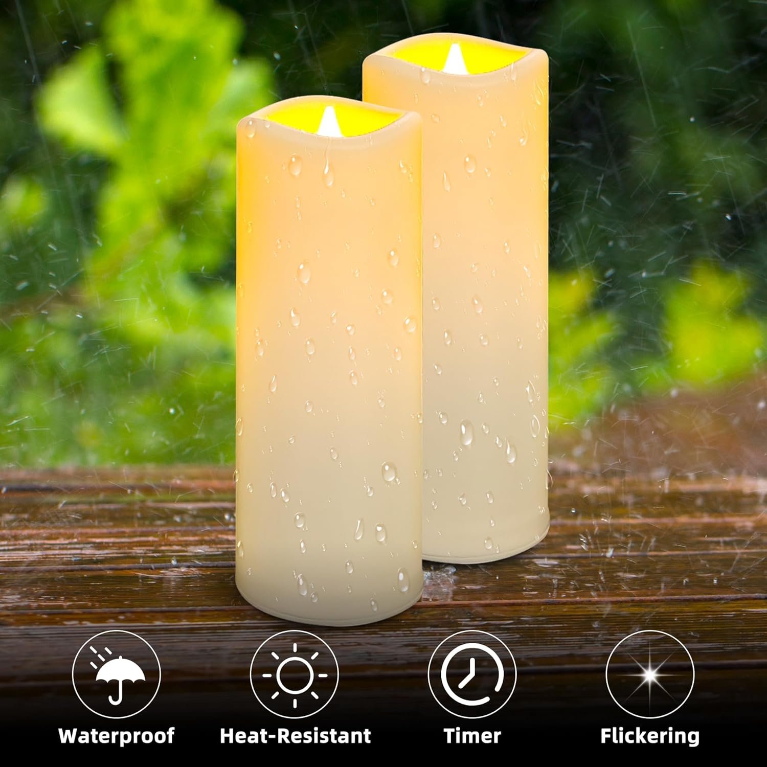 LED Flameless Candles Pack of 1, Outdoor Waterproof Candle with Remote Control& Timer, Indoor Battery Operated Flickering Pillar Fake Candles Long Lasting for Patio, Larterns, Wedding, Porch