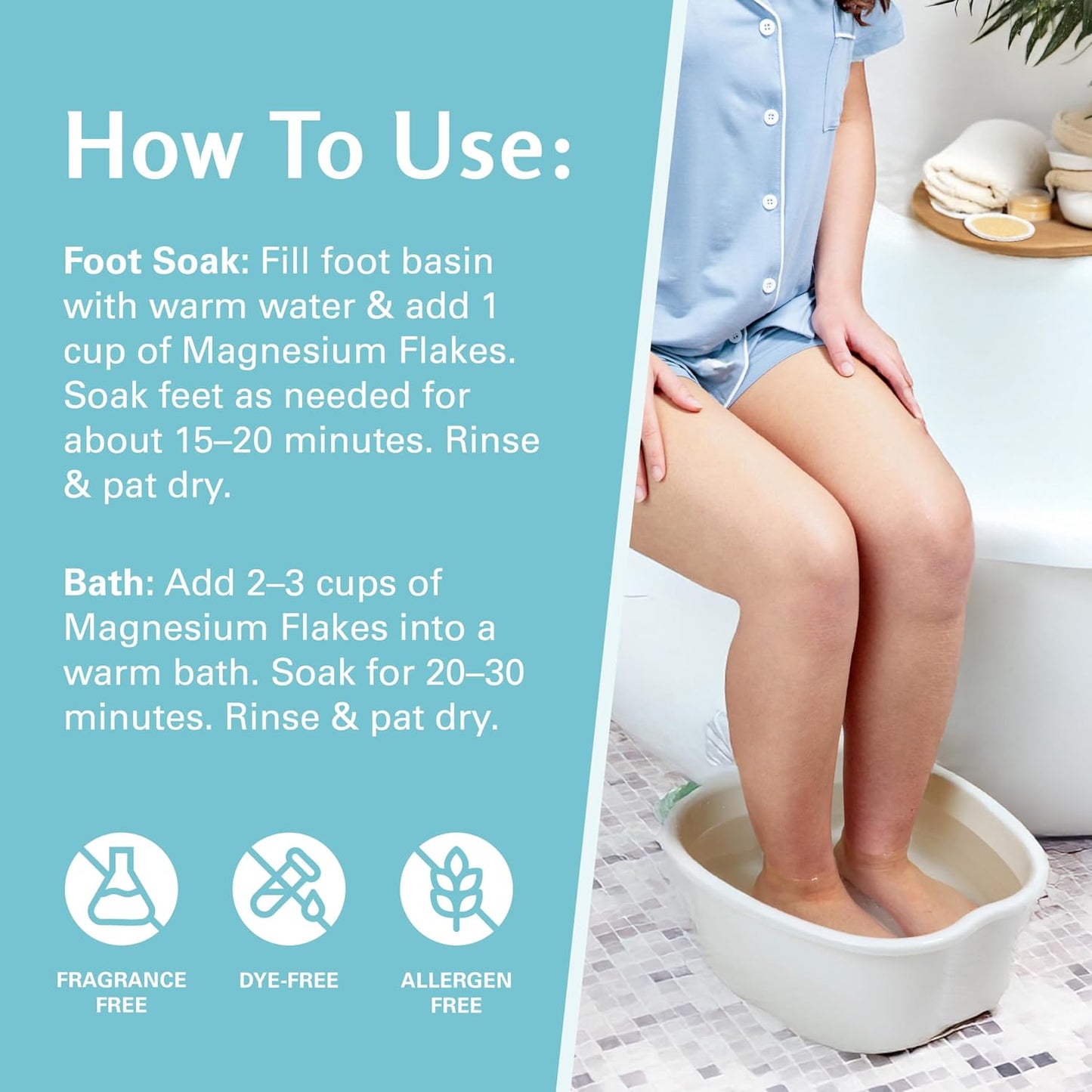 Magnesium Soak for Sports Recovery - Fast Acting Magnesium Bath Soak with Dead Sea Salt & MSM for Tired Feet & Sore Muscles - Replenishing Mineral Bath Salt for Full Body Relief (Fragrance Free) by M3